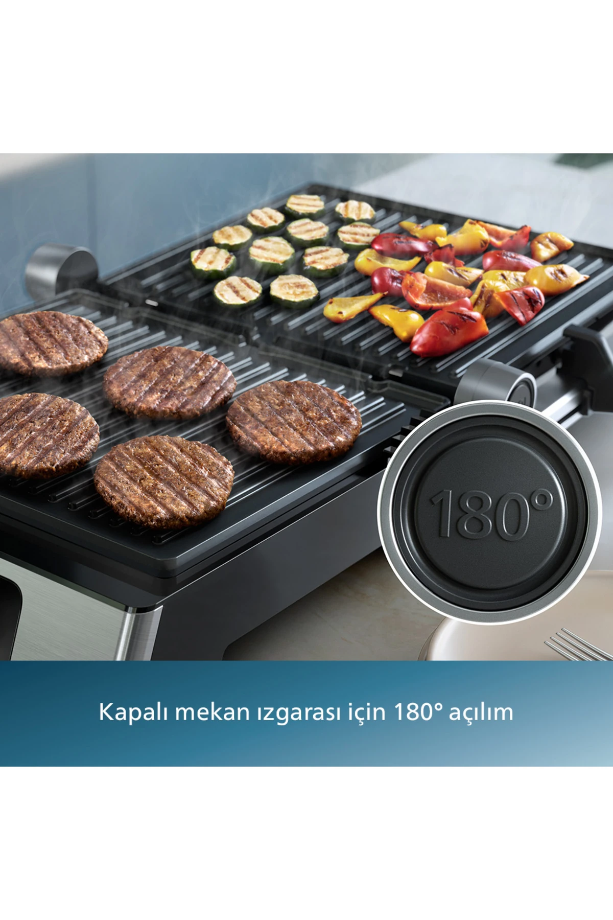 5000 Serisi, 2200W, Izgara ve Tost Makinesi, Izgara için Tam Açılır, HD6301/90