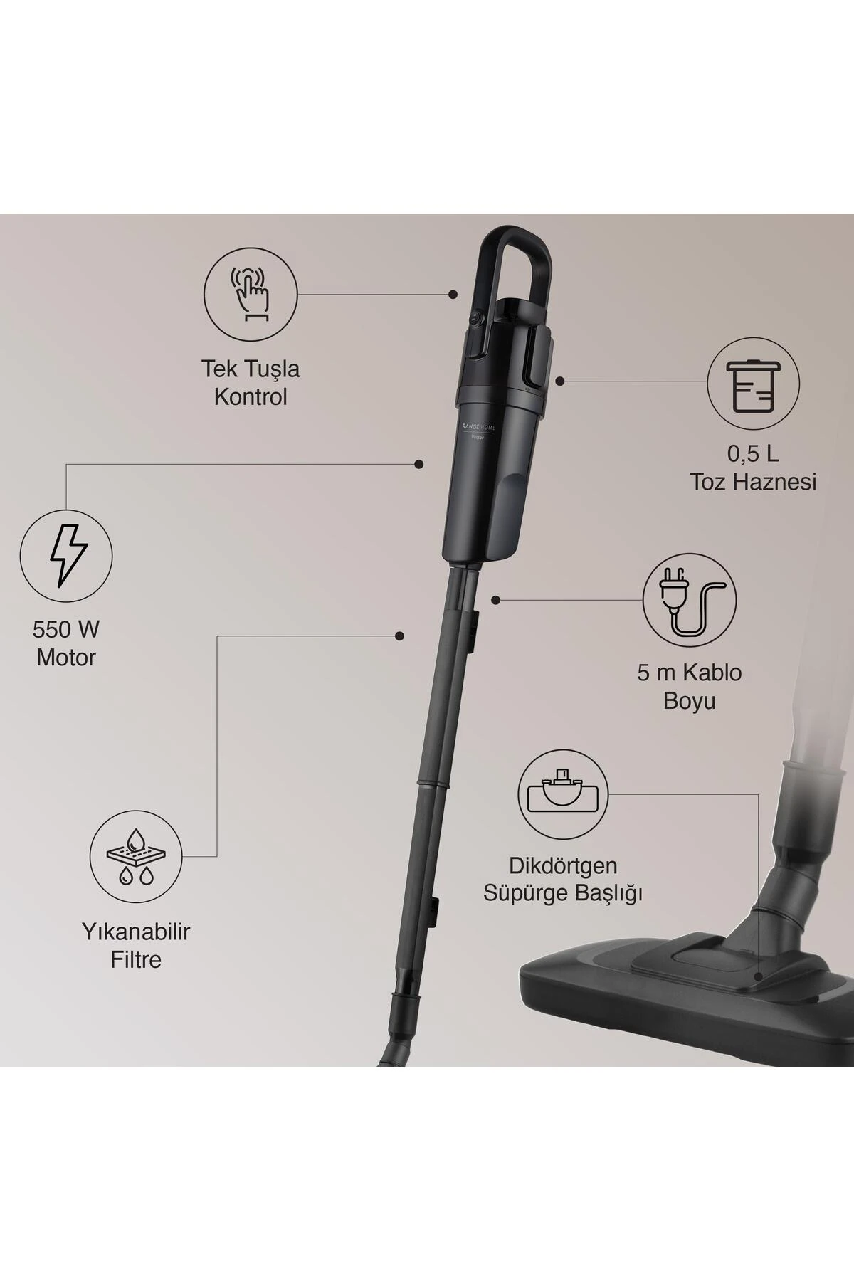 Vector Kablolu Dik Süpürge
