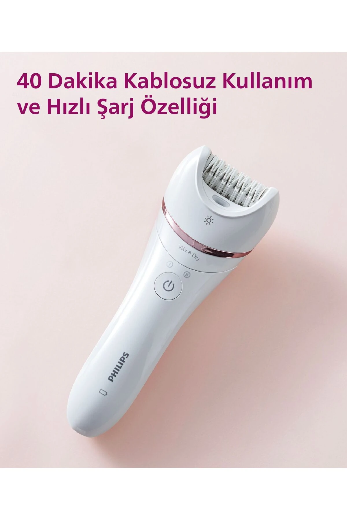BRE700/05 Epilatör (Yüz+Koltuk altı+Bikini Bölgesi+Bacak)Islak-Kuru,Işıklı,Kablosuz