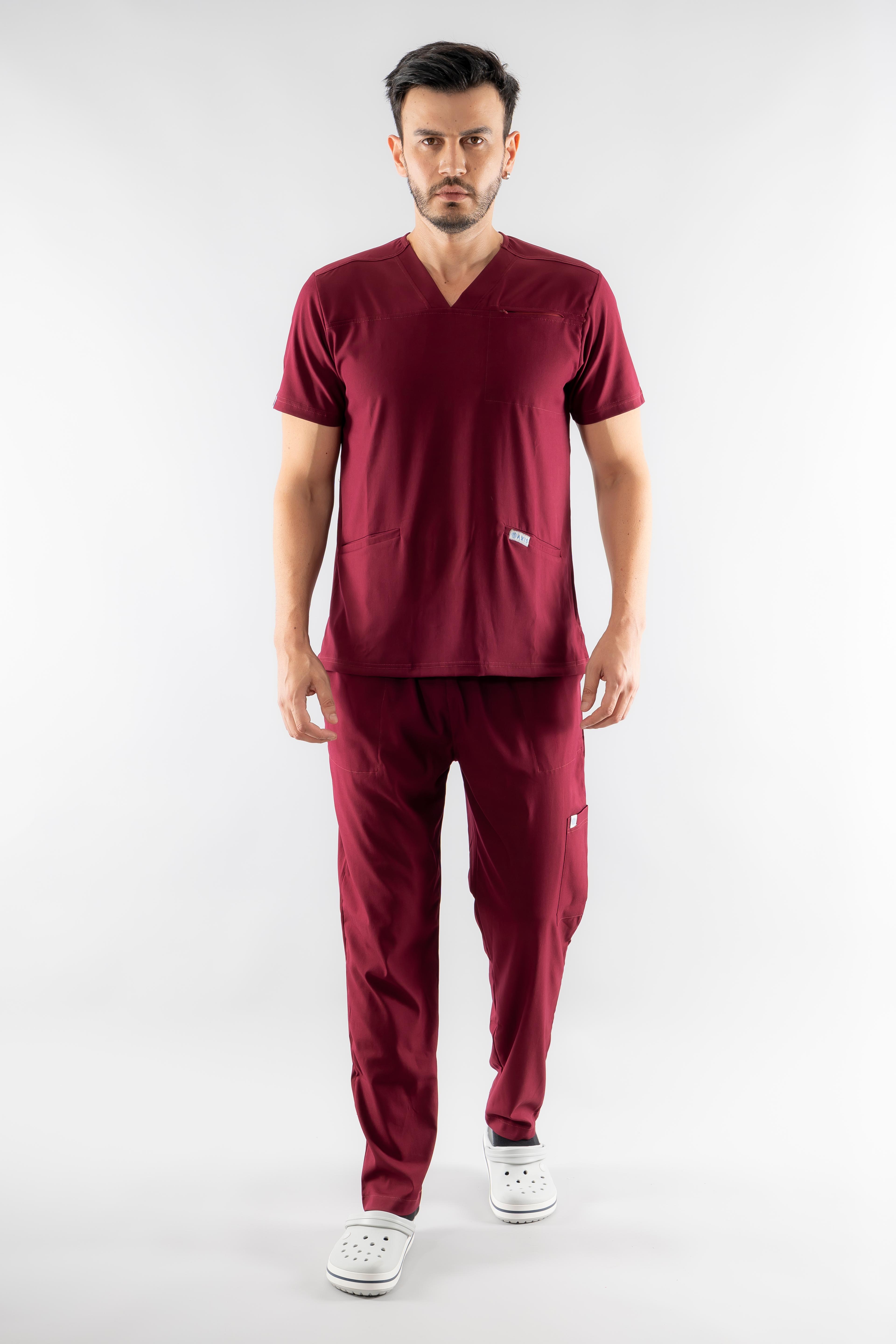 Frontus Erkek Scrubs Üst - Bordo