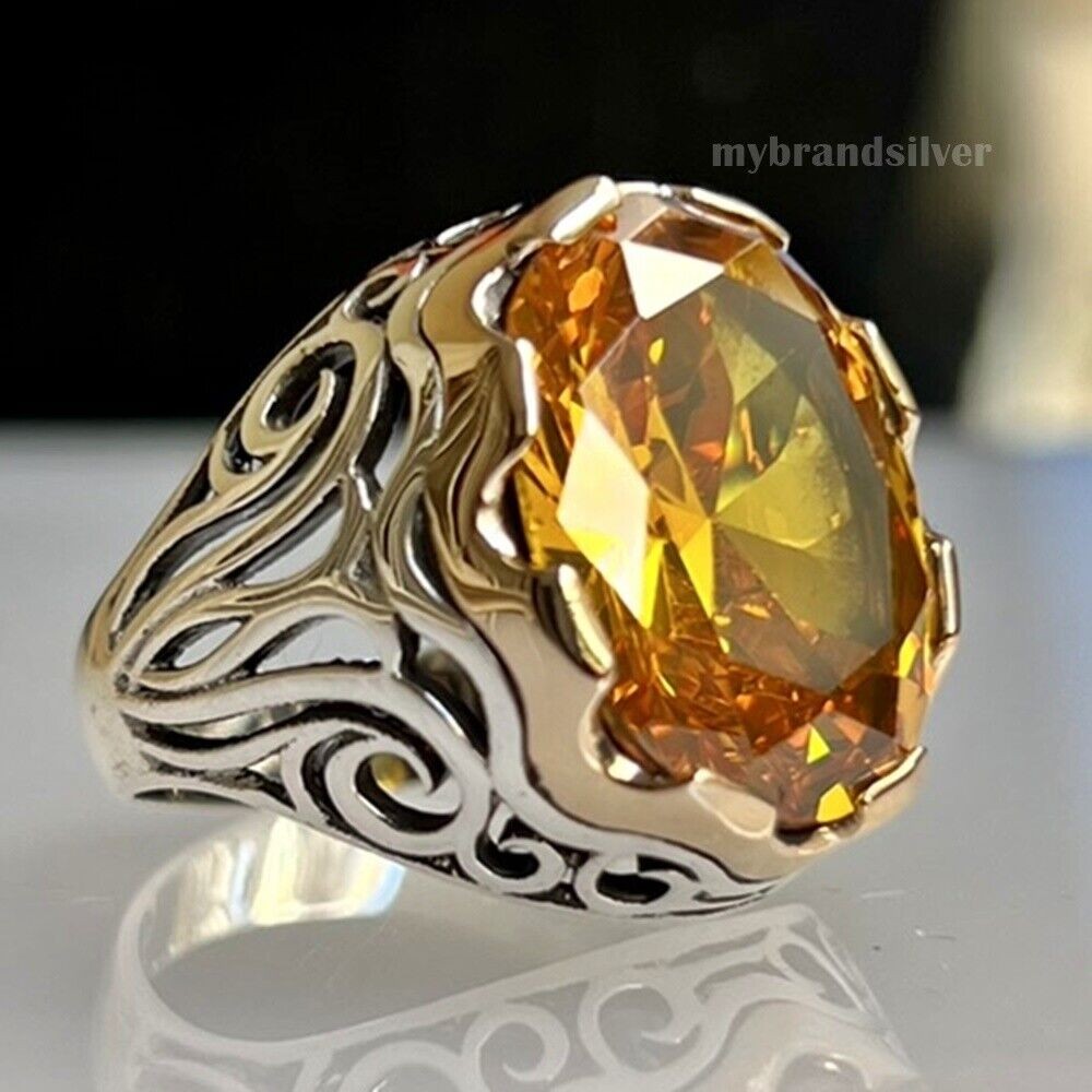 Silver Men's Ring with Citrine Stone