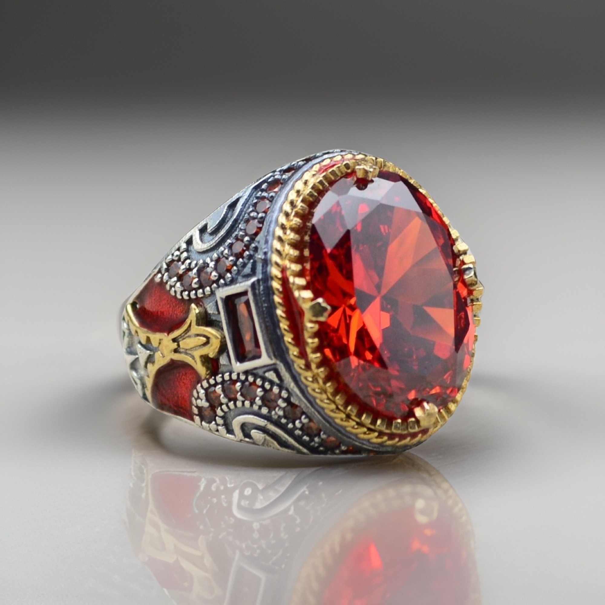 Men's ring Sterling silver garnet stone