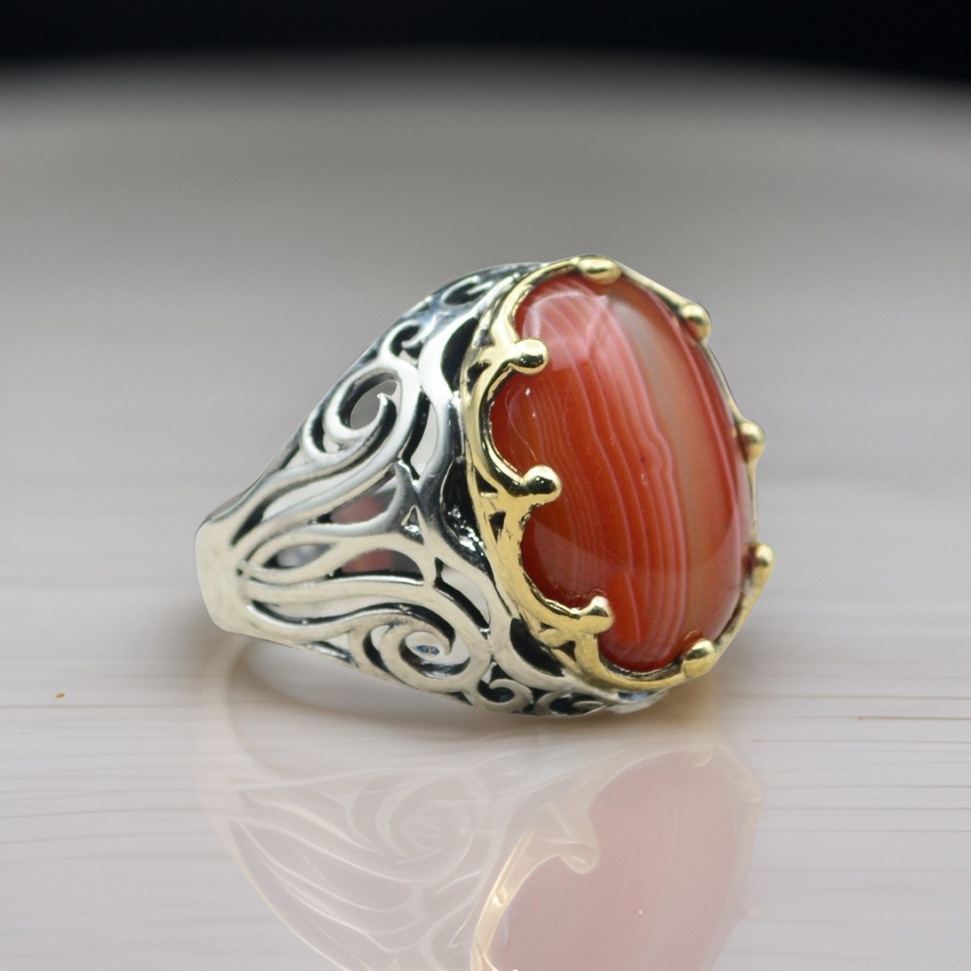 Agate stone sterling silver men ring