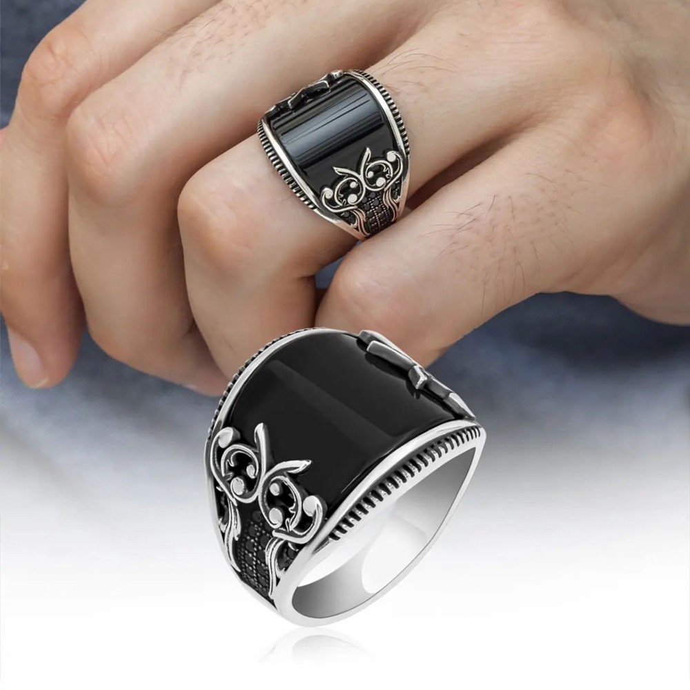 Silver Black onyx men's ring 