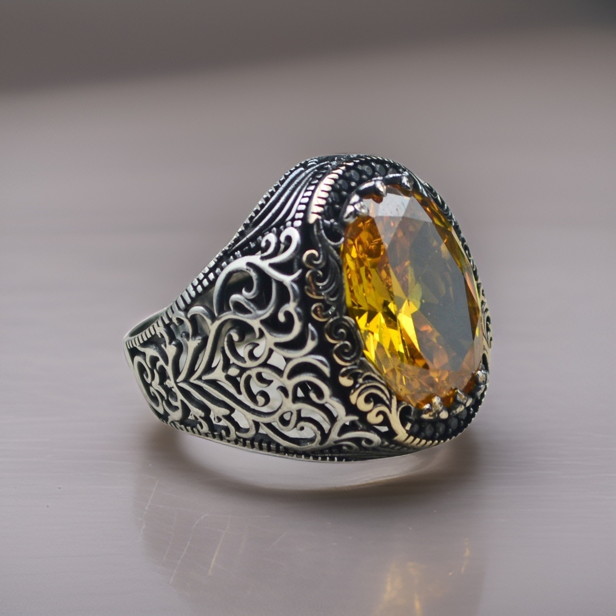 Ring for men sterling silver with citrine stone