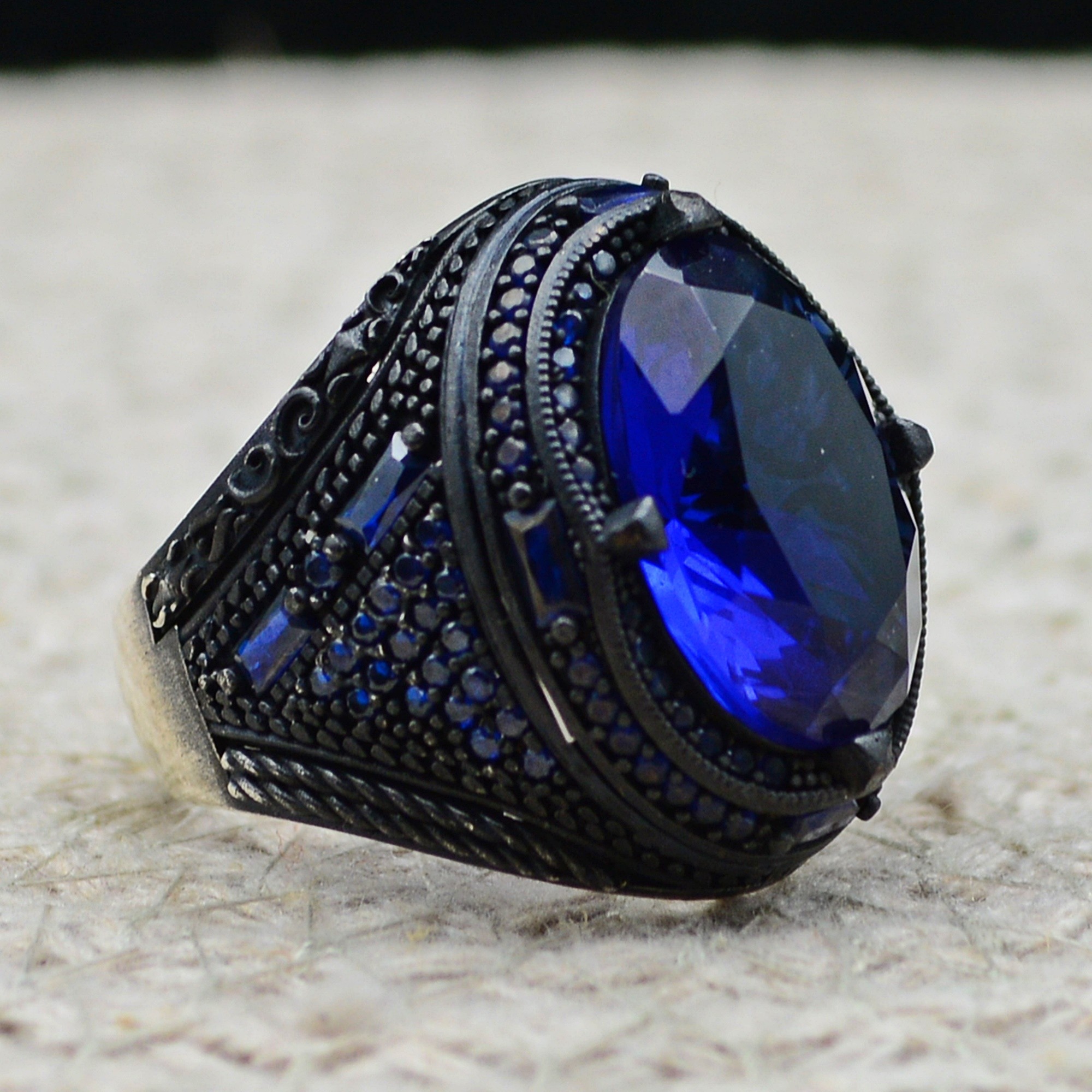 Sterling silver sapphire stone men ring