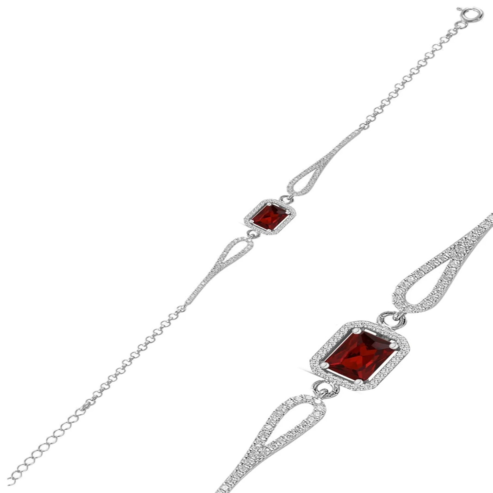 Silver Women's Bracelet with Ruby Stone