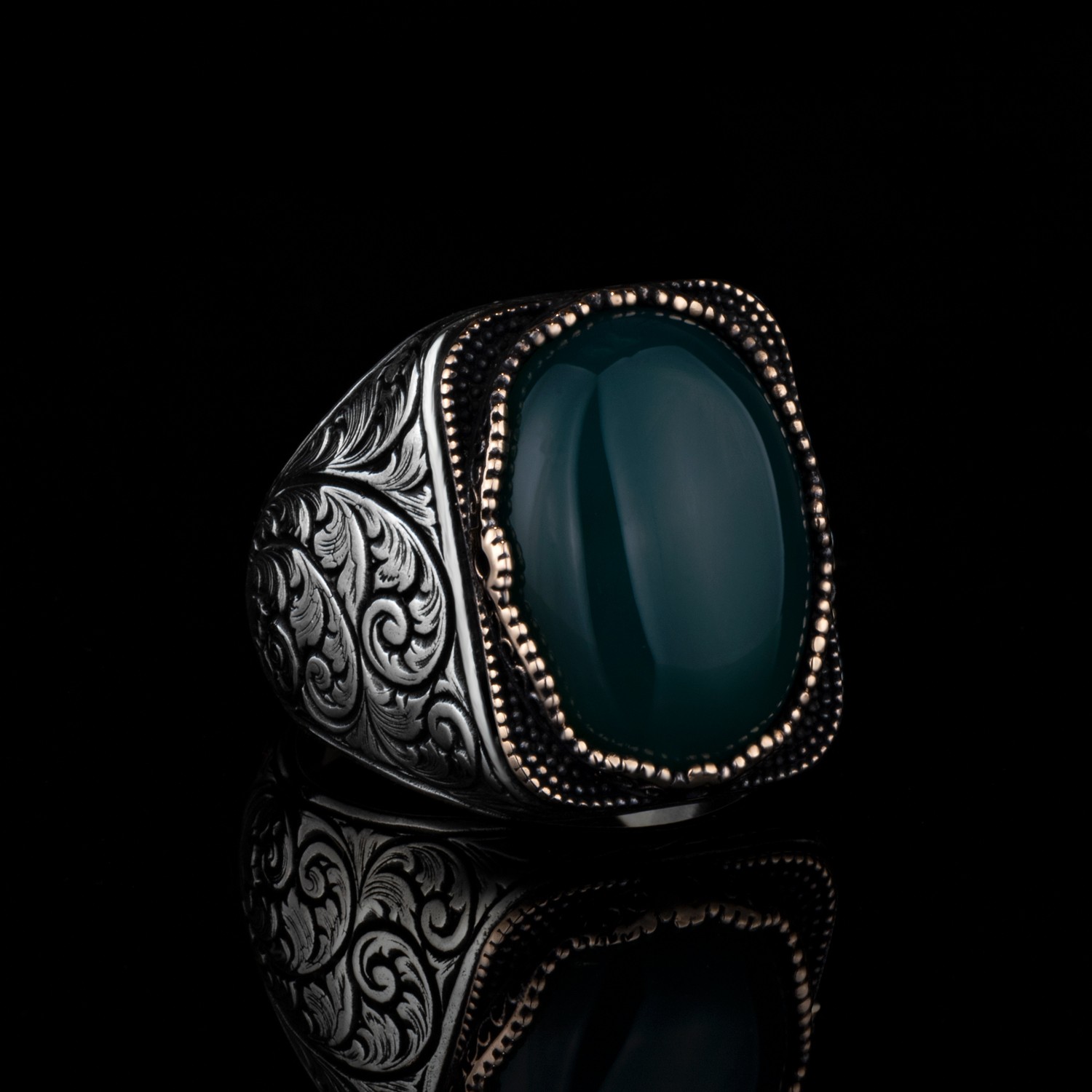 Agate Stone Sterling Silver Men's Ring