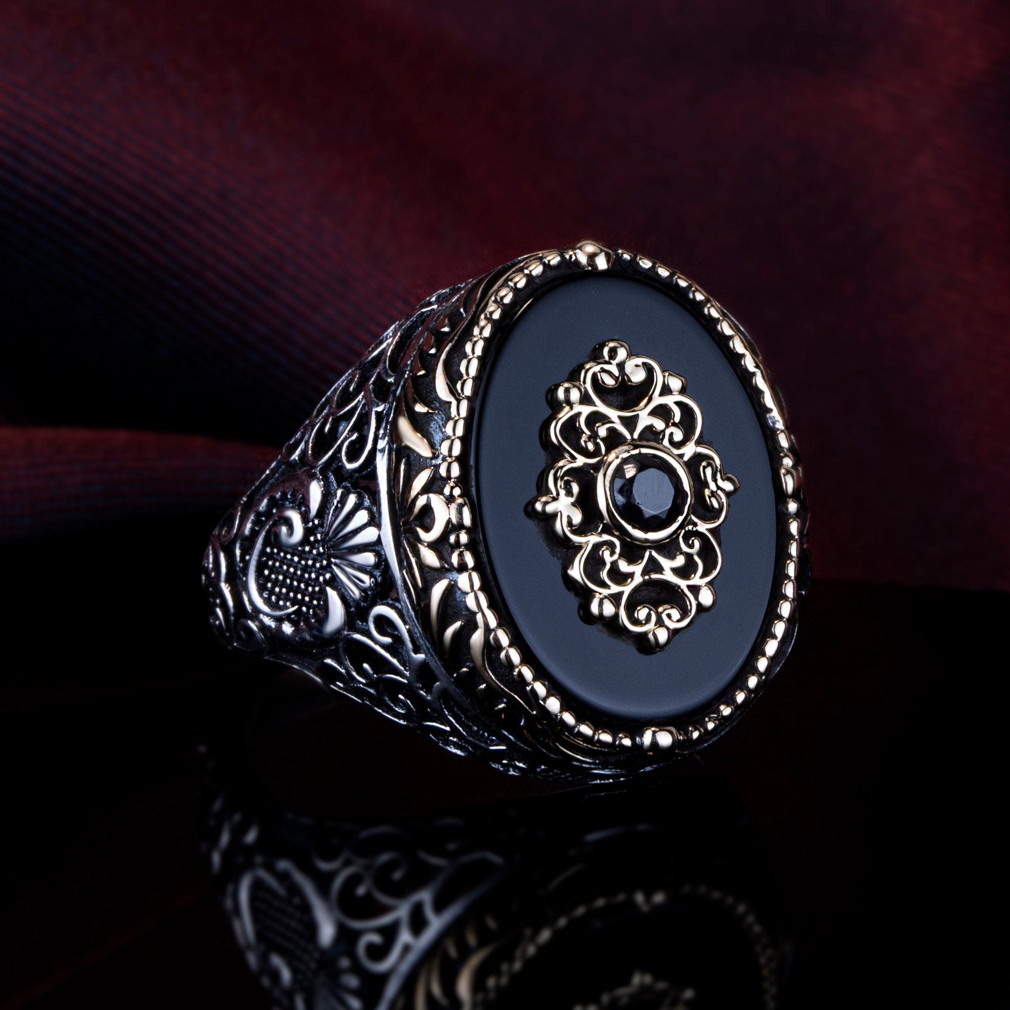 Black Onyx Silver Men's Ring