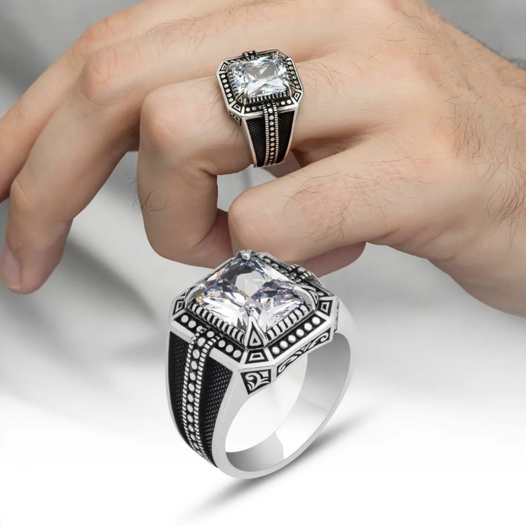 Zircon stone silver men ring 