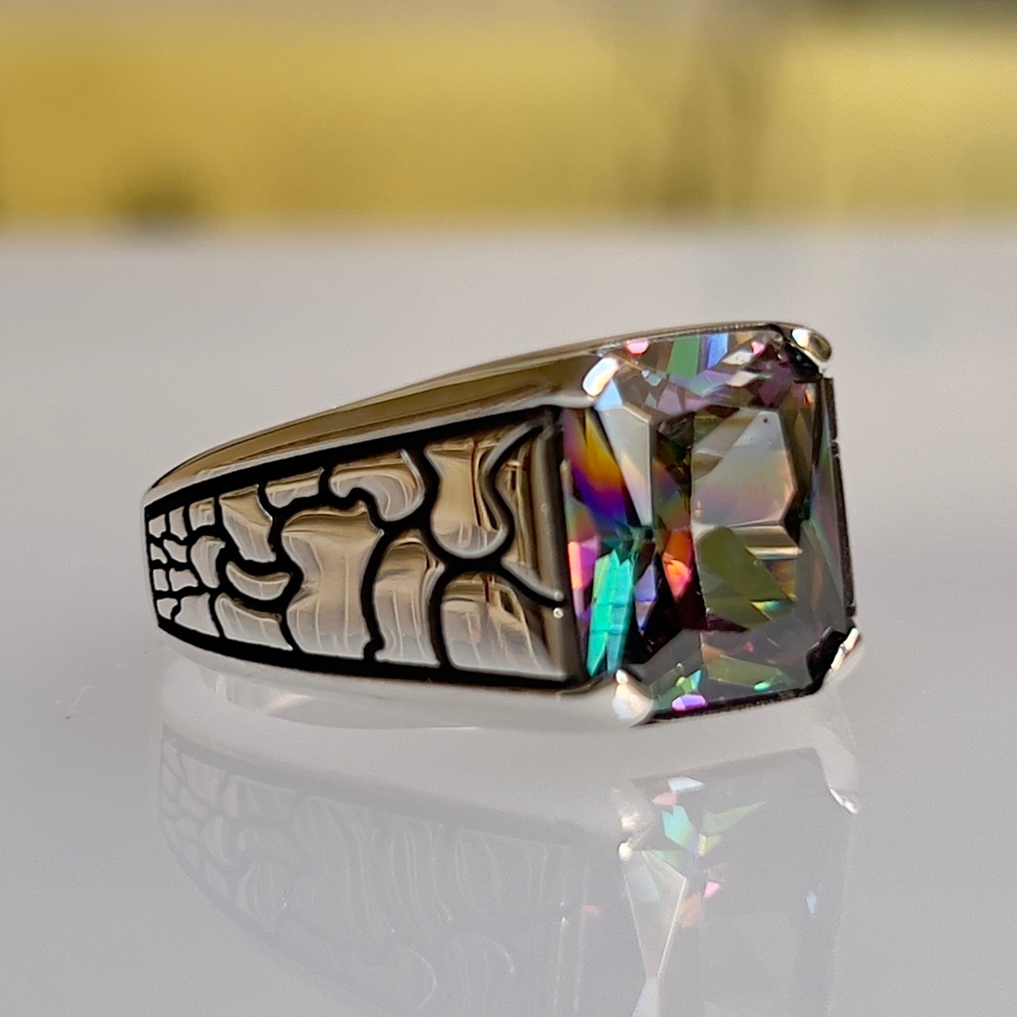 Mystic topaz minimalist silver men ring