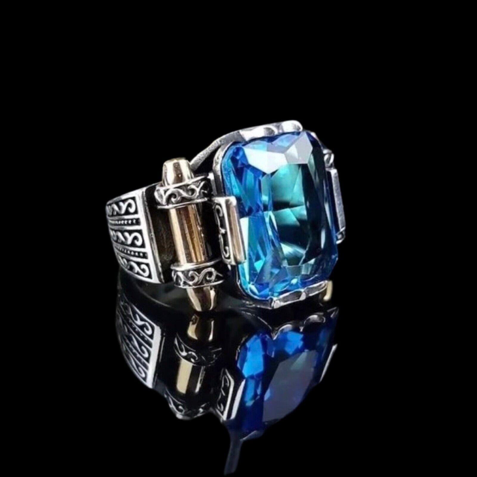 Aquamarine ring for men with sterling silver