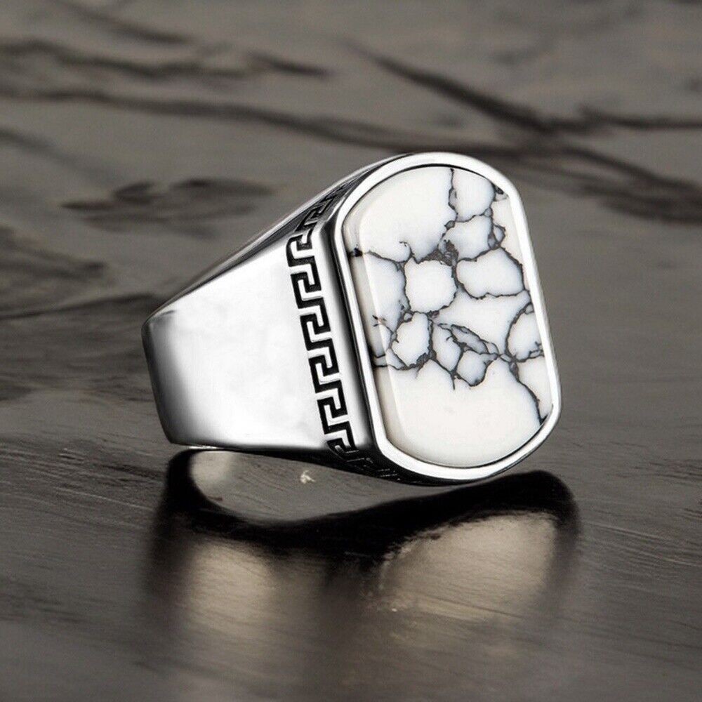 Sterling silver men ring with white turquoise stone