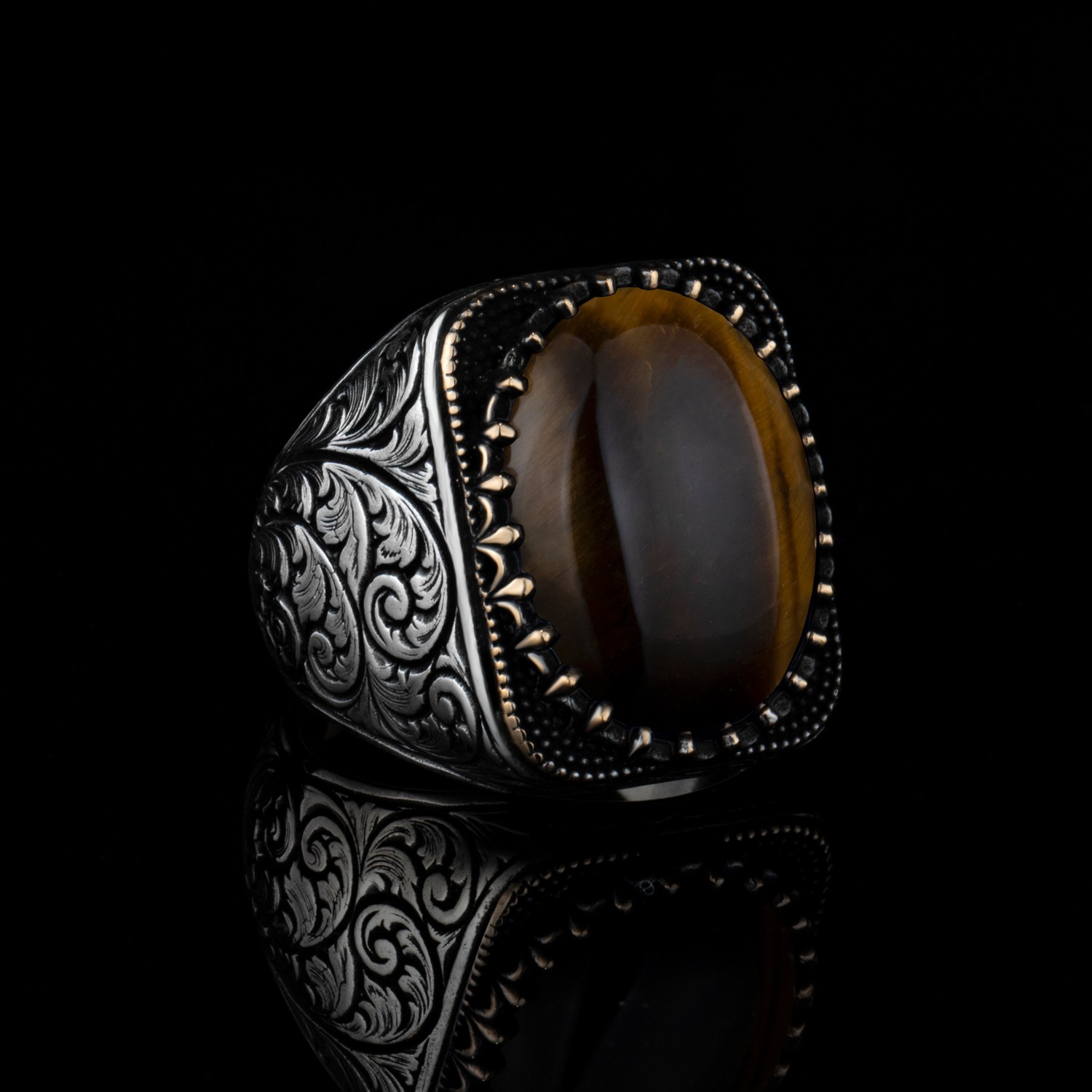 Tiger's Eye Silver Men's Ring