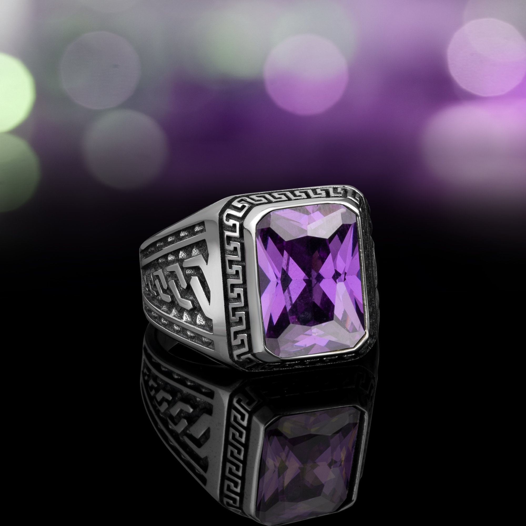 Amethyst men's ring sterling silver