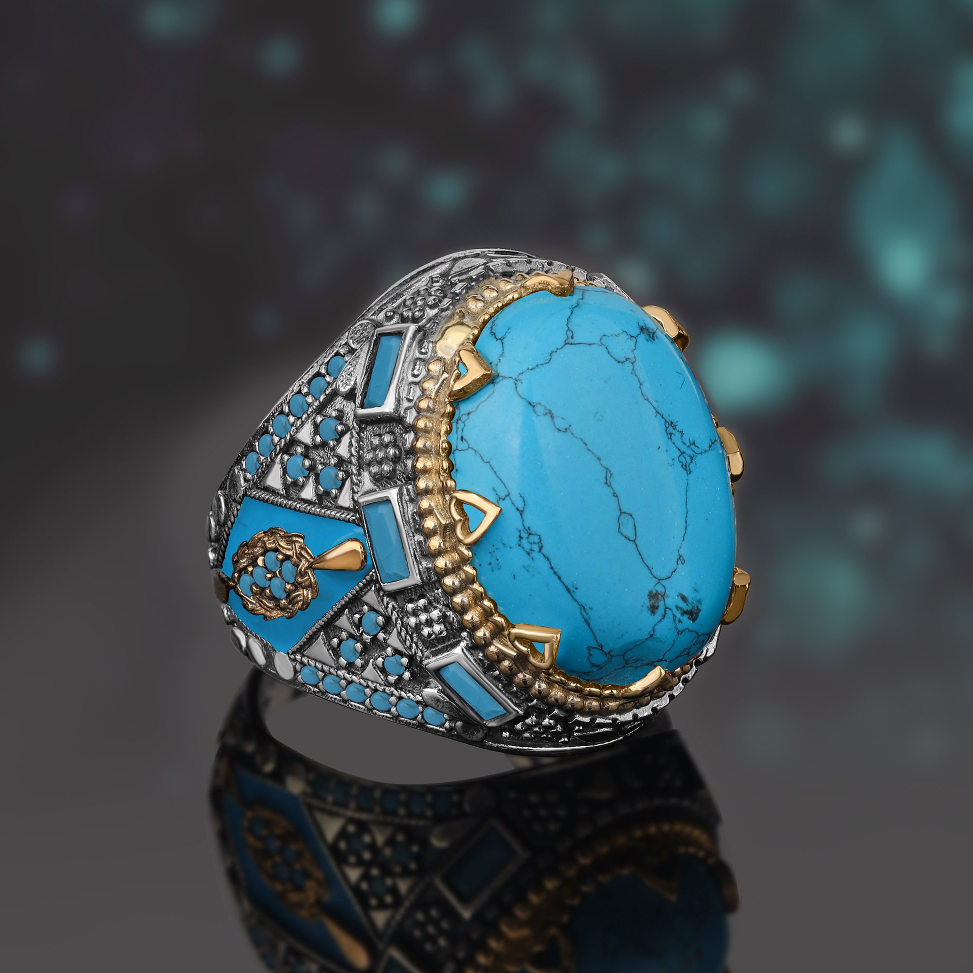 Turquoise Stone Silver Men's Ring