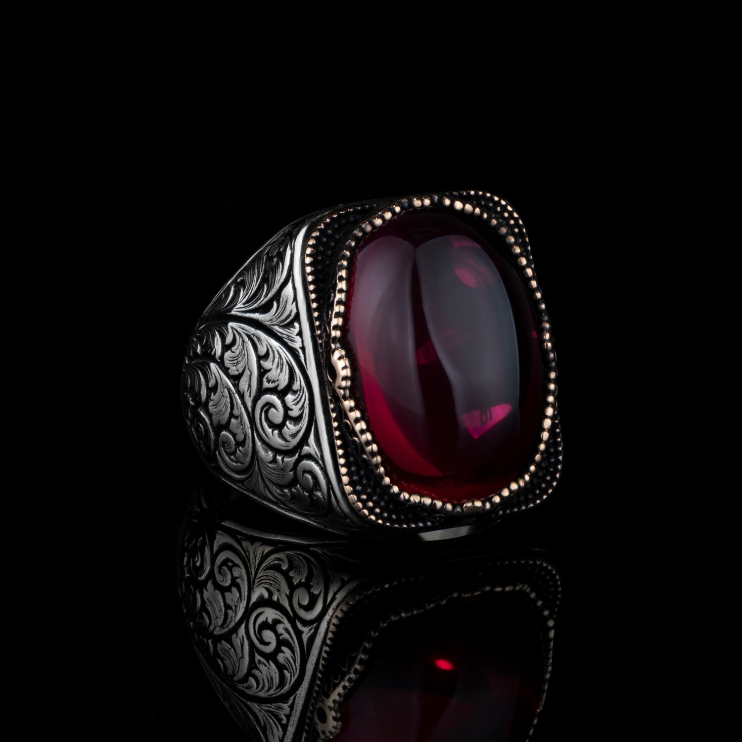 Ruby Stone Sterling Silver Men's Ring