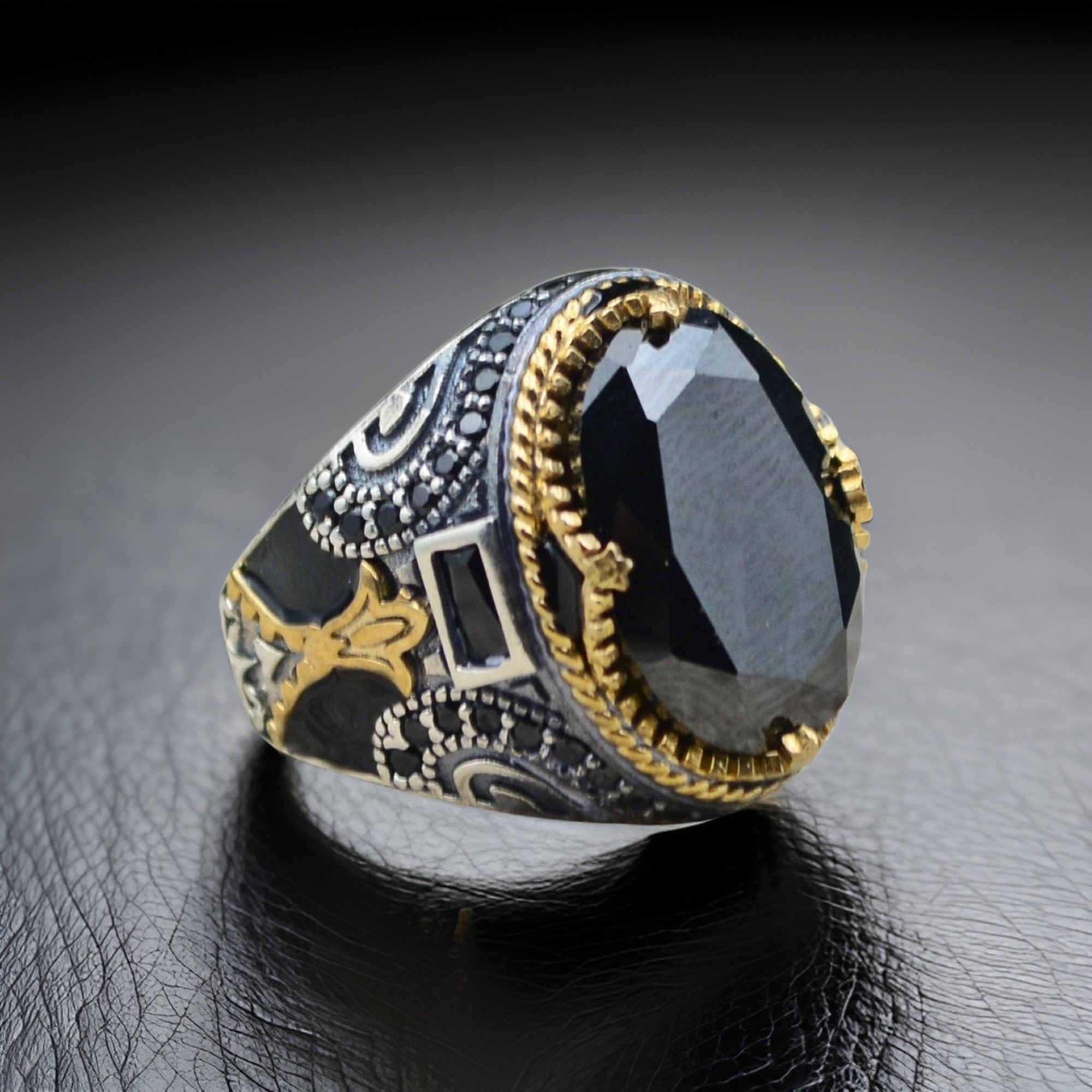 Silver Black onyx men ring 