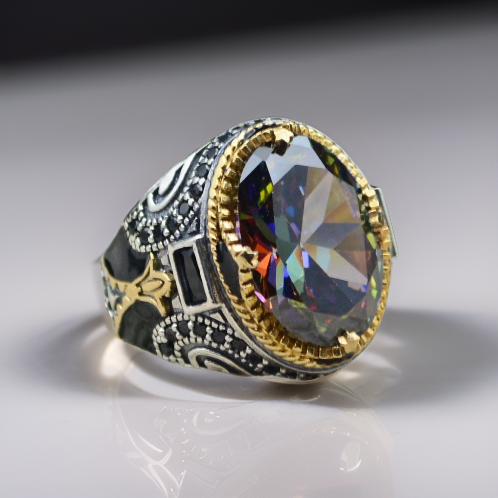 Sterling silver mystic topaz stone men ring