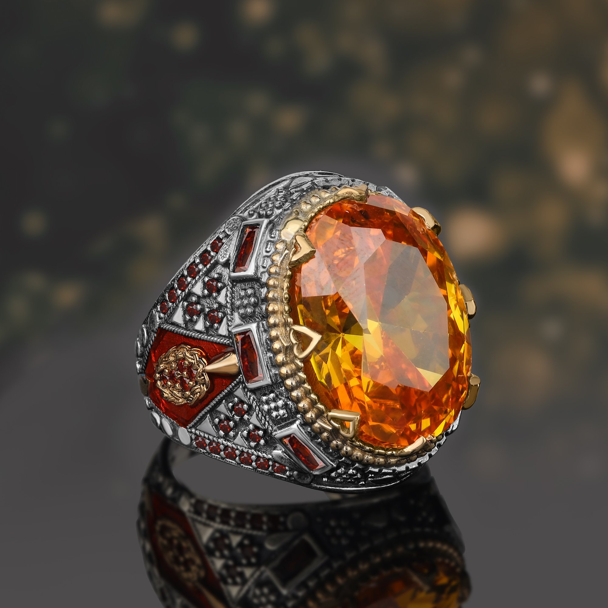 Citrine Stone Silver Men's Ring