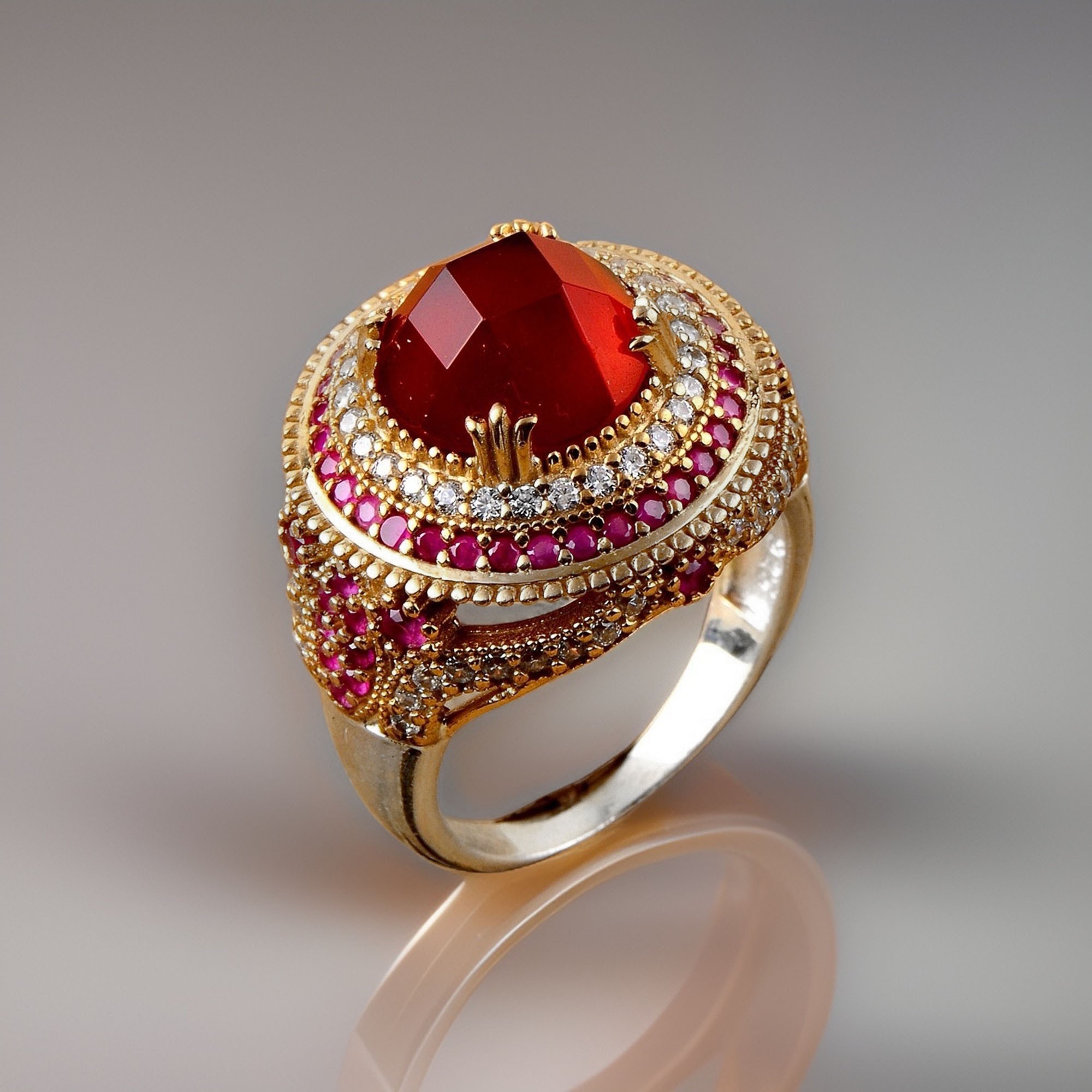 Silver Women's Ring With Red Zircon