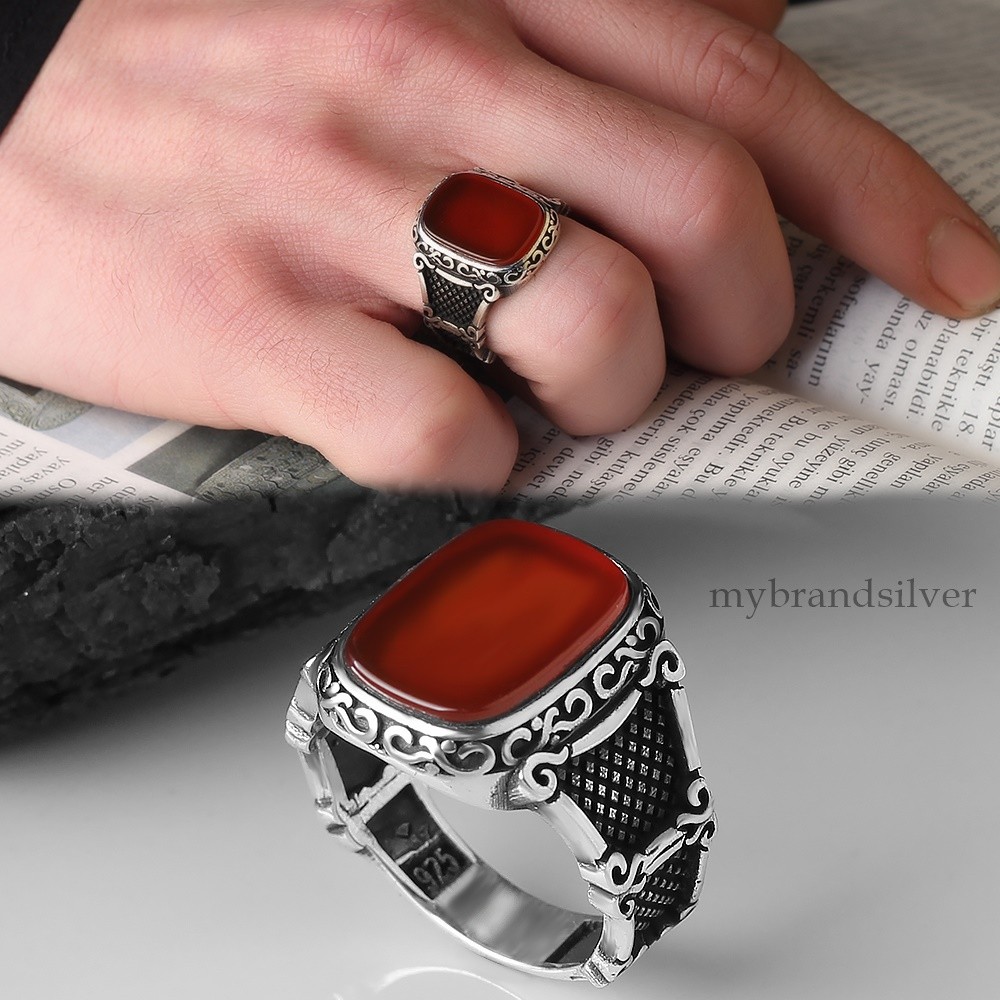 Agate ring for men sterling silver