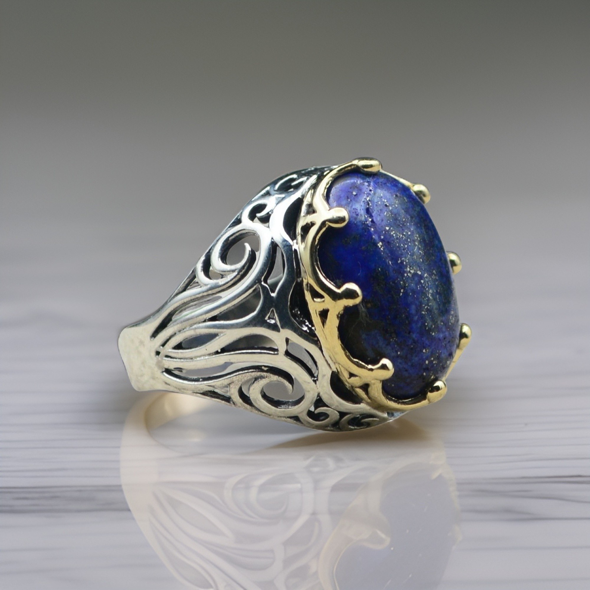 Lapis lazuli stone silver men ring