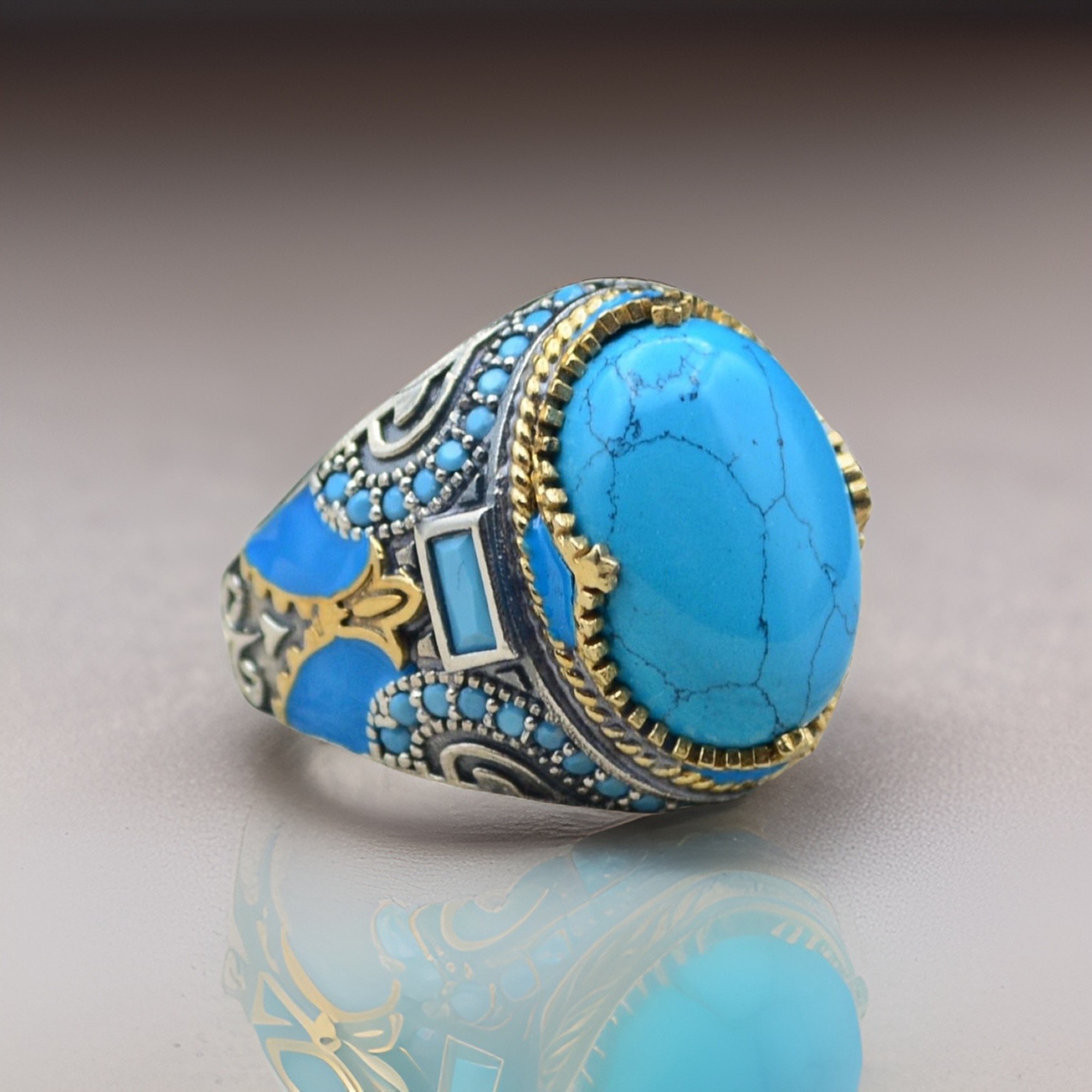 Silver turquoise men ring