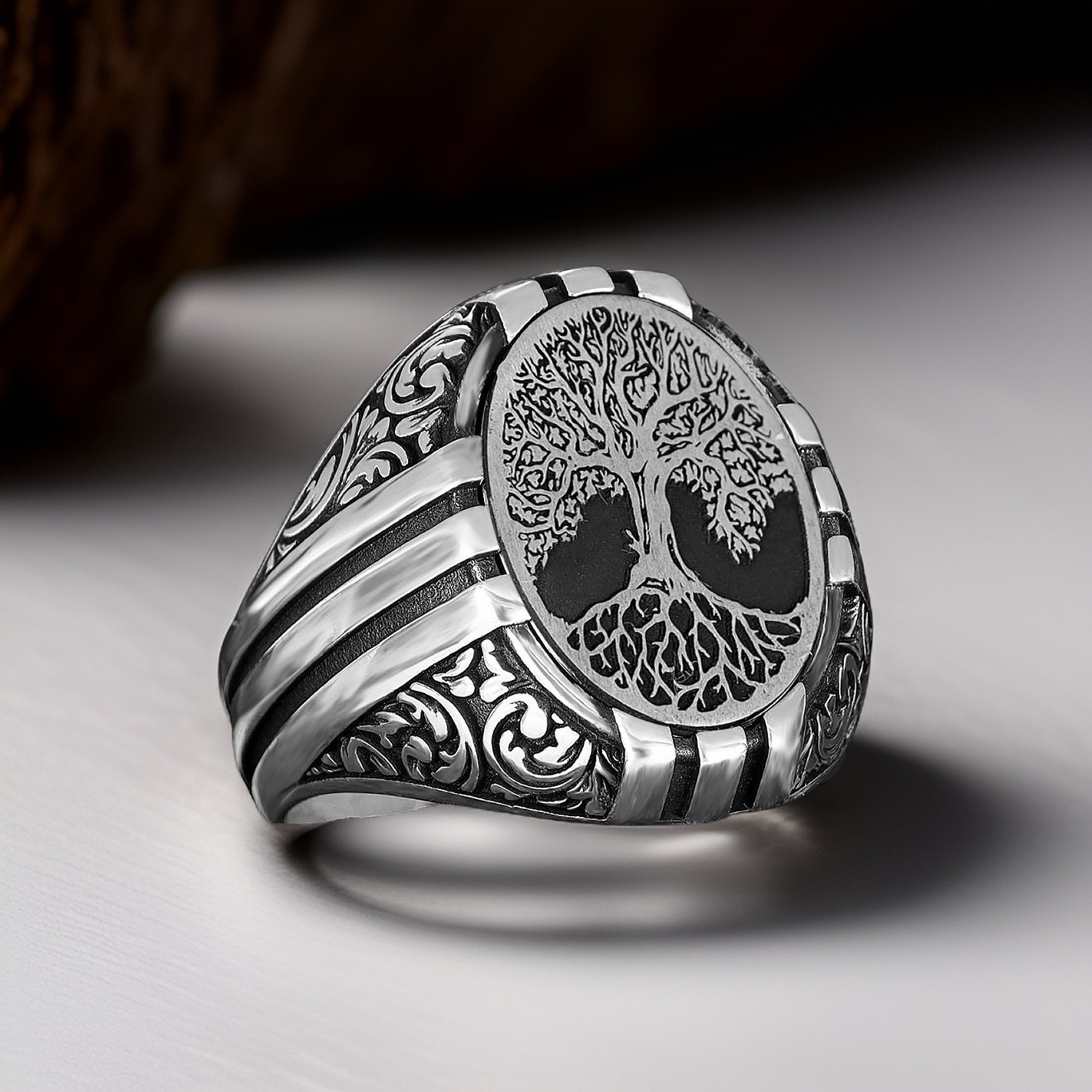 Sterling silver tree of life men's ring