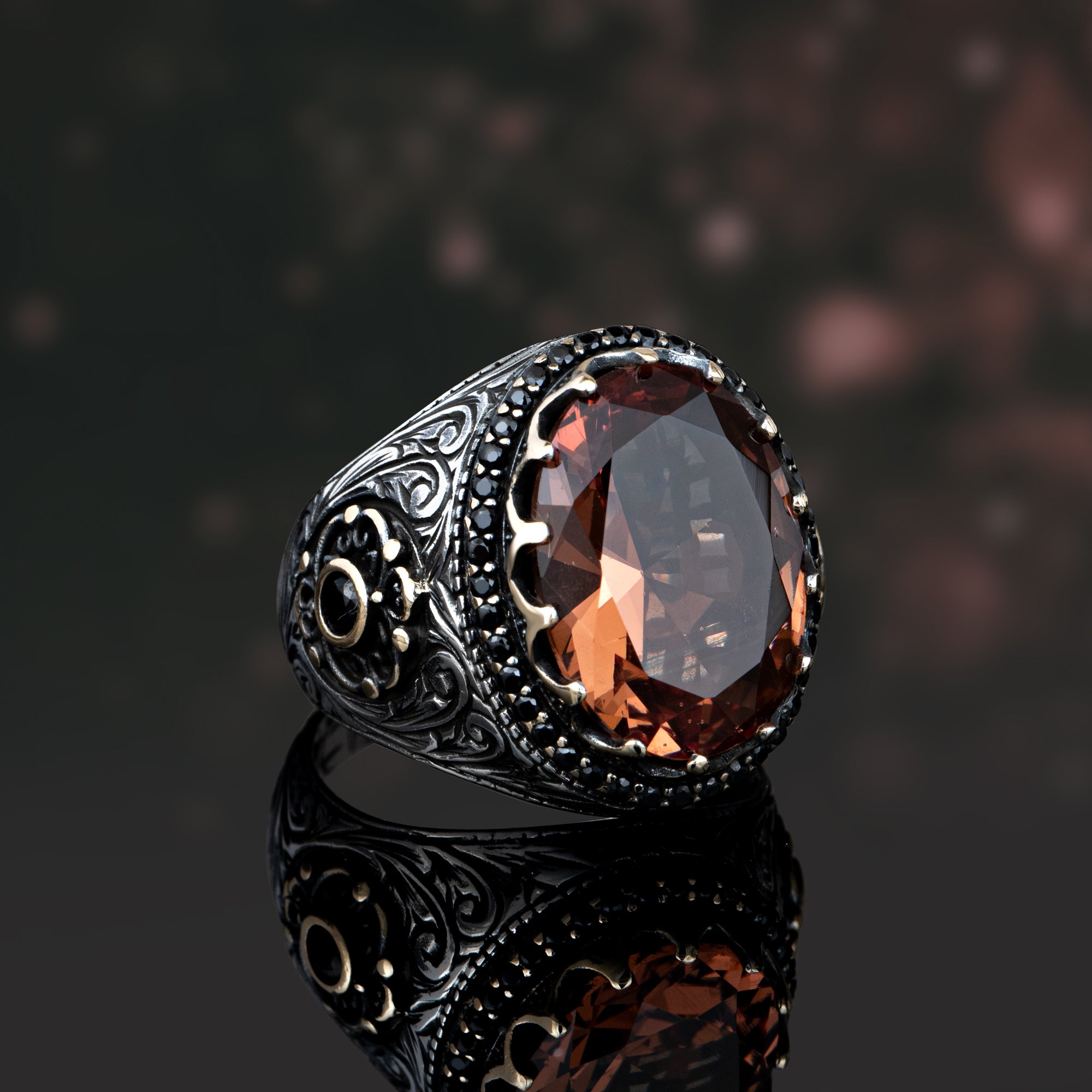 Alexandrite stone silver Men's Ring