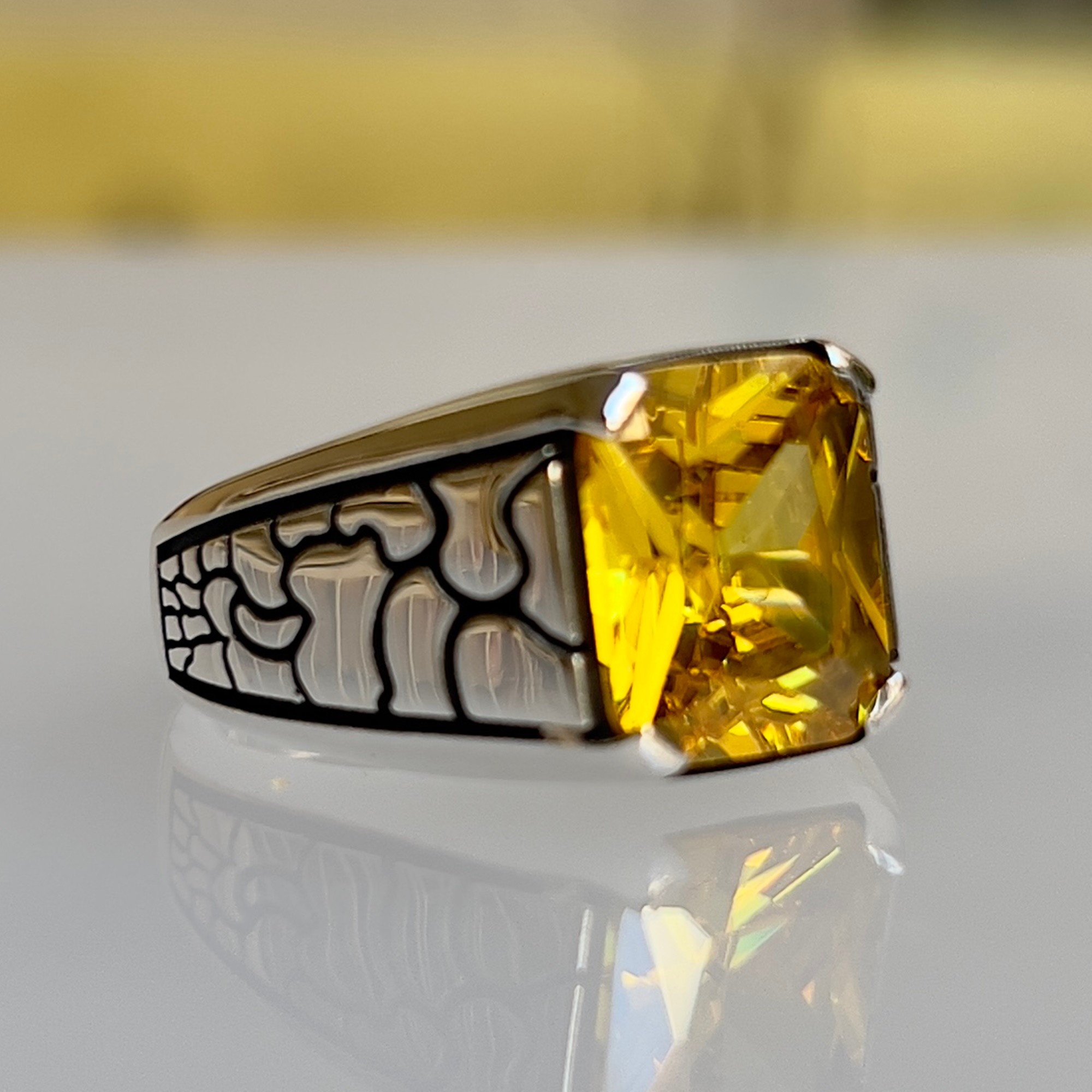 Citrine minimalist silver men ring