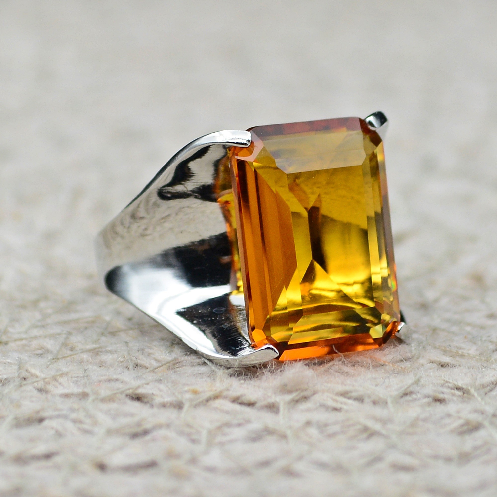 Citrine Stone Women's Ring Sterling Silver