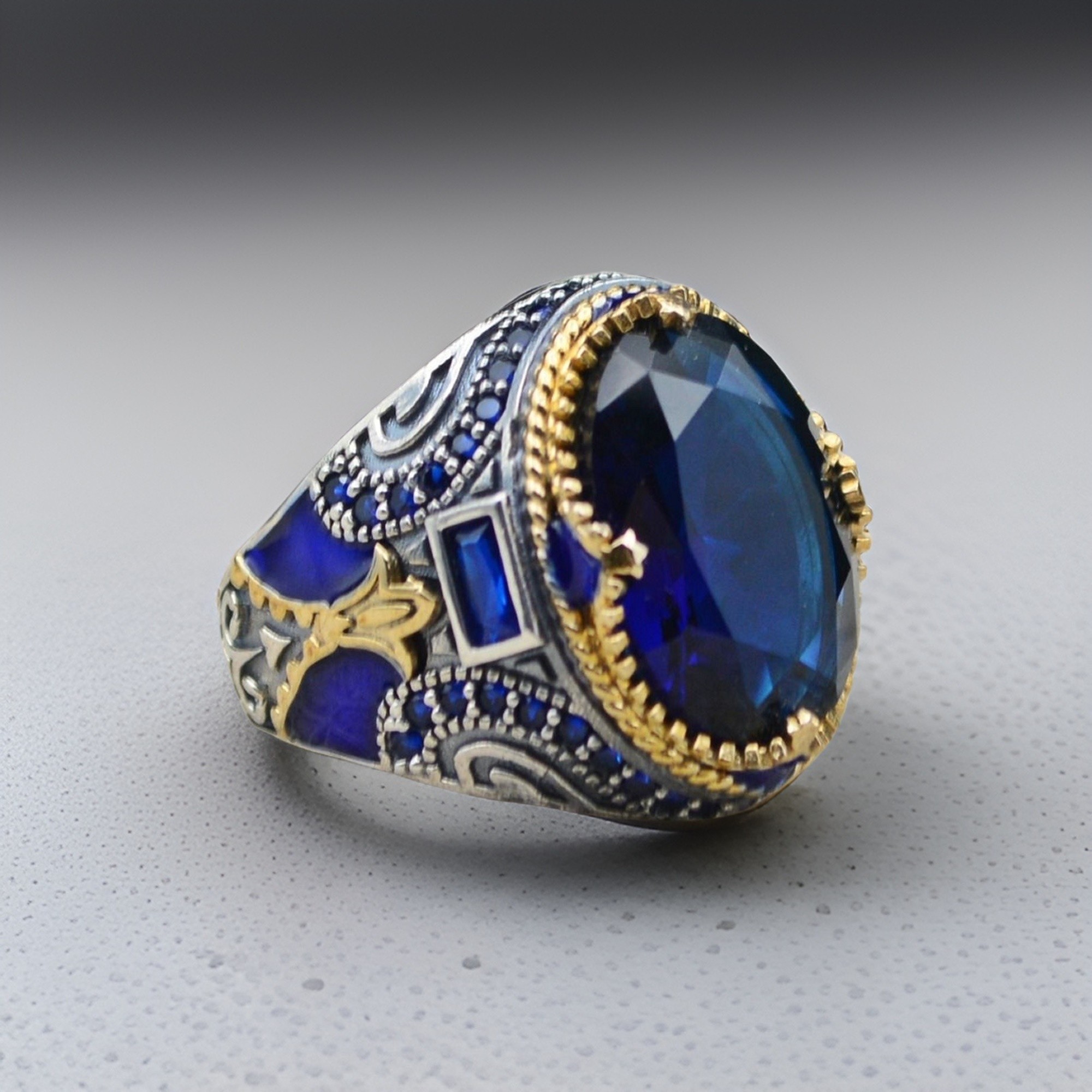 Sapphire men ring sterling silver