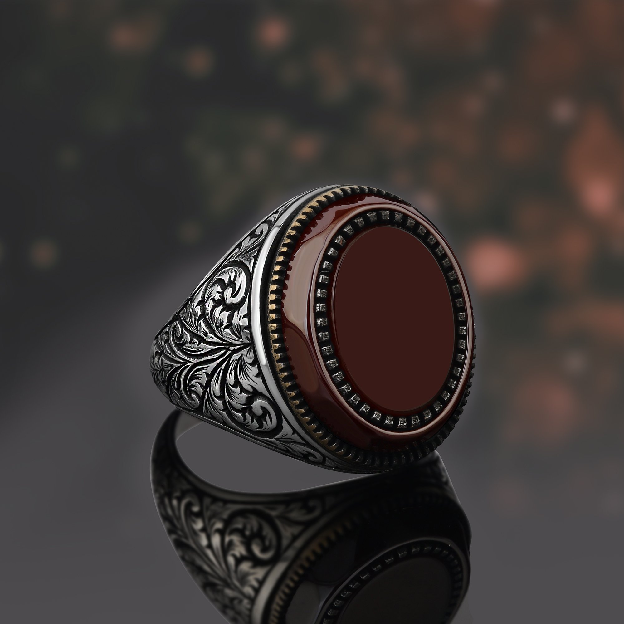 Agate silver ring for men