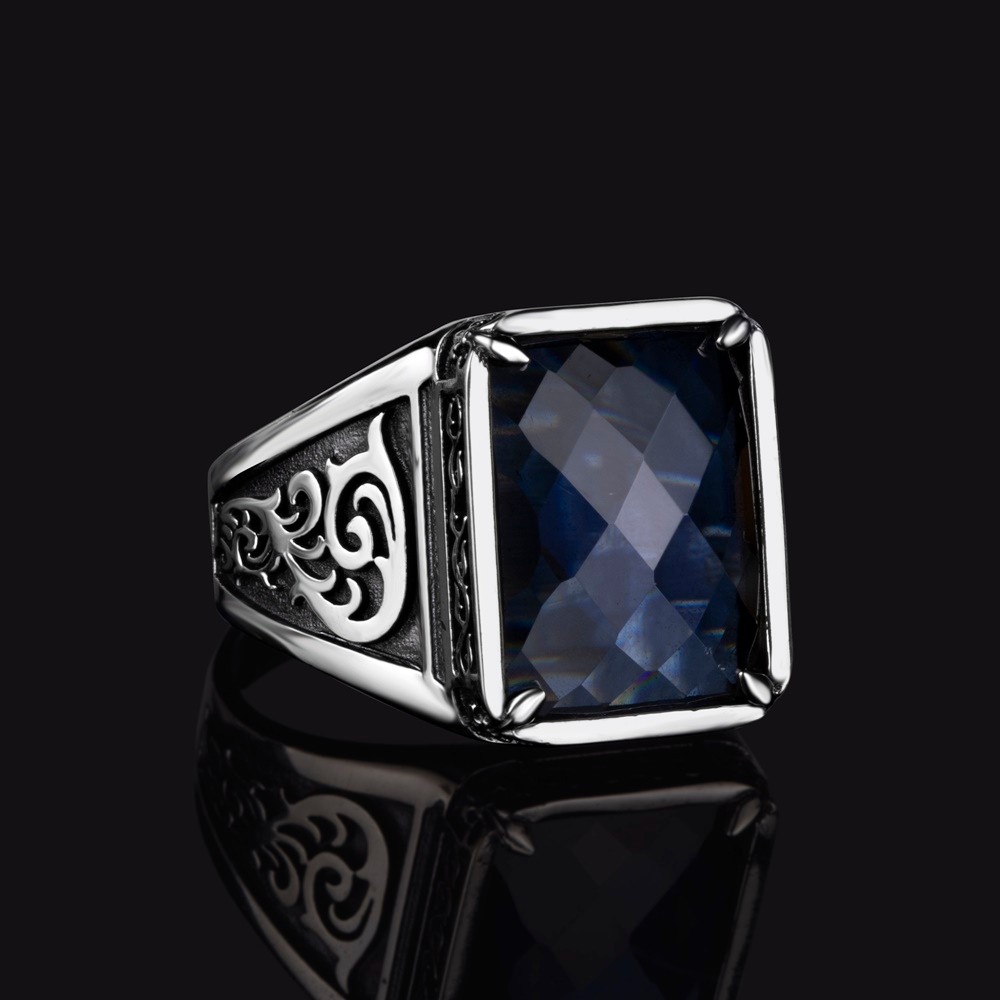 Blue zircon silver men ring