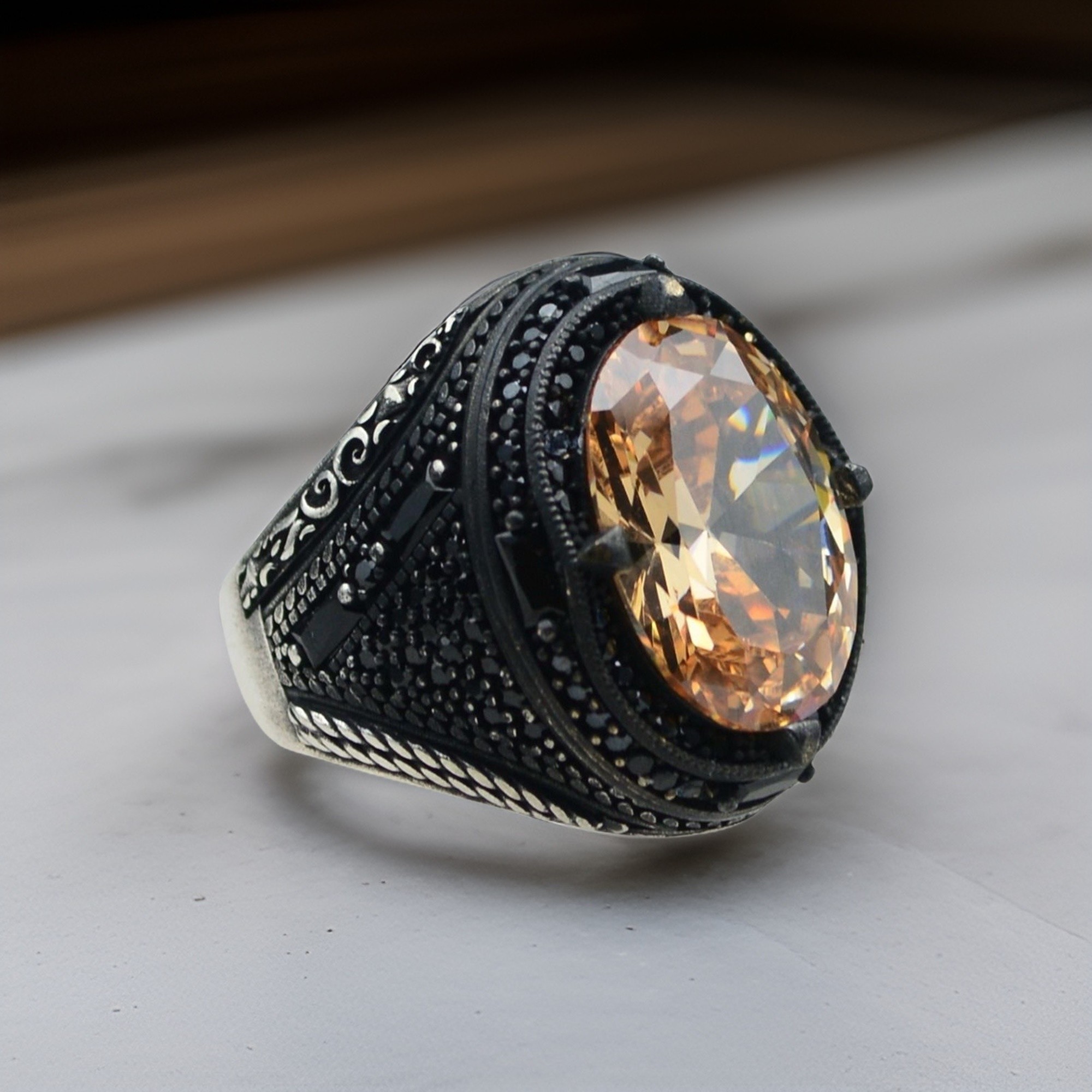 Ring for men sterling silver citrine stone