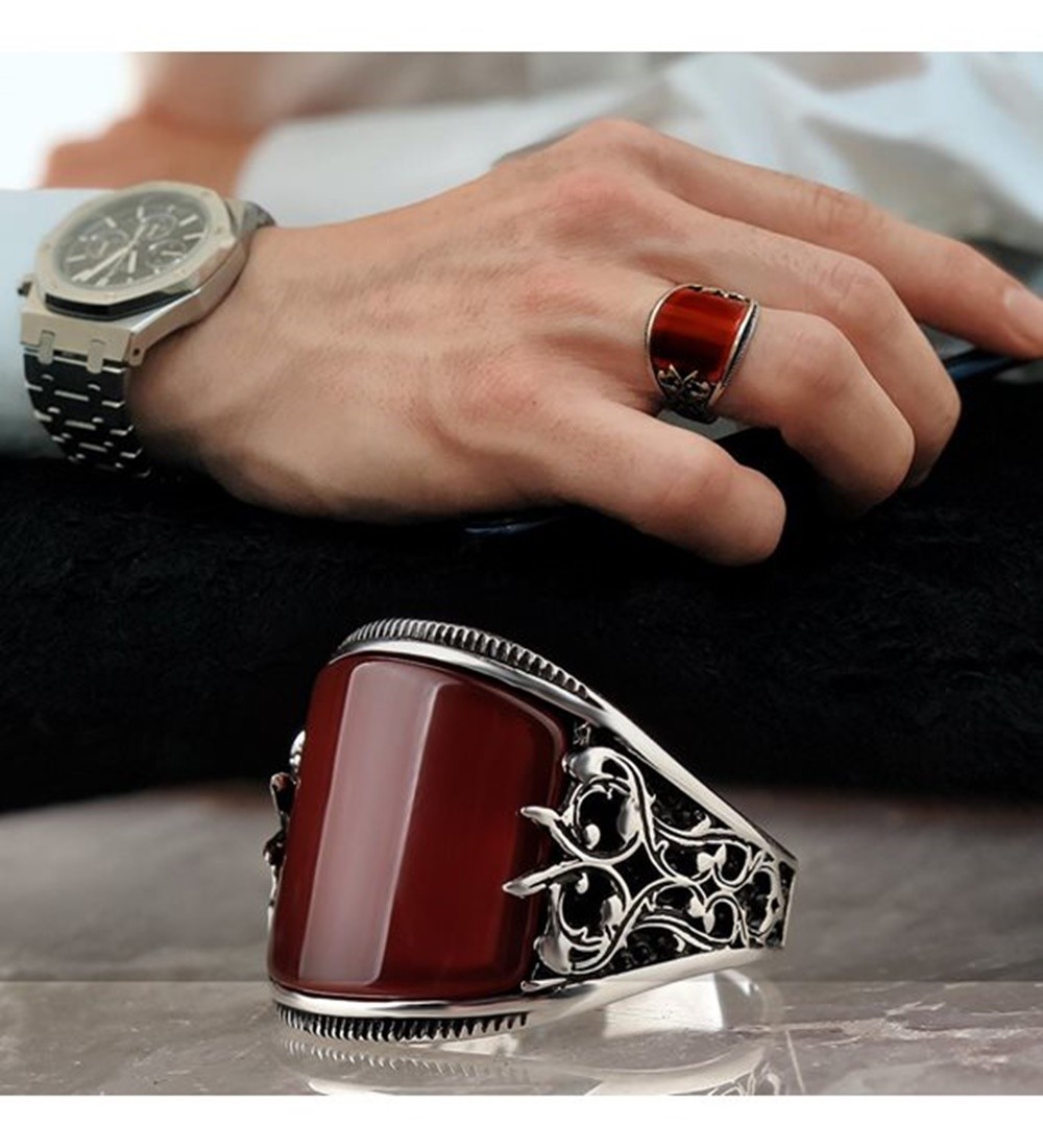 Agate Sterling silver men ring