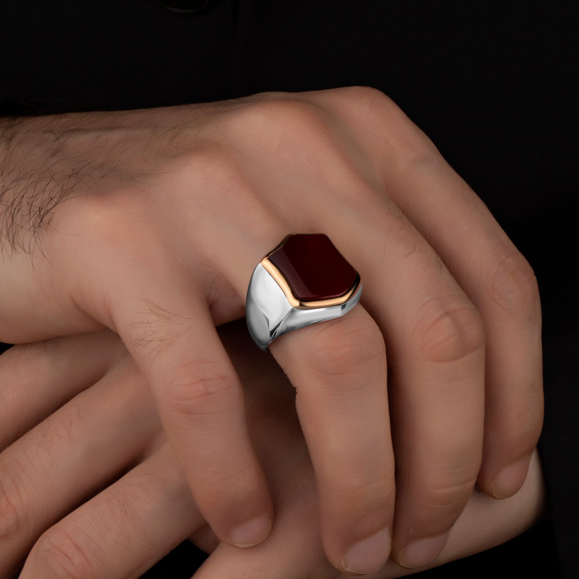 Agate men's ring with sterling silver