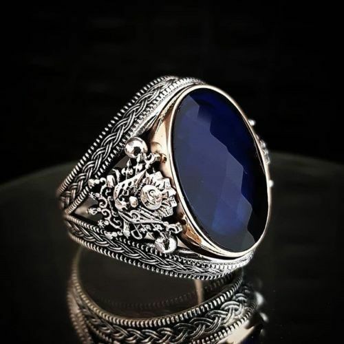 Ring for men sterling silver with sapphire stone