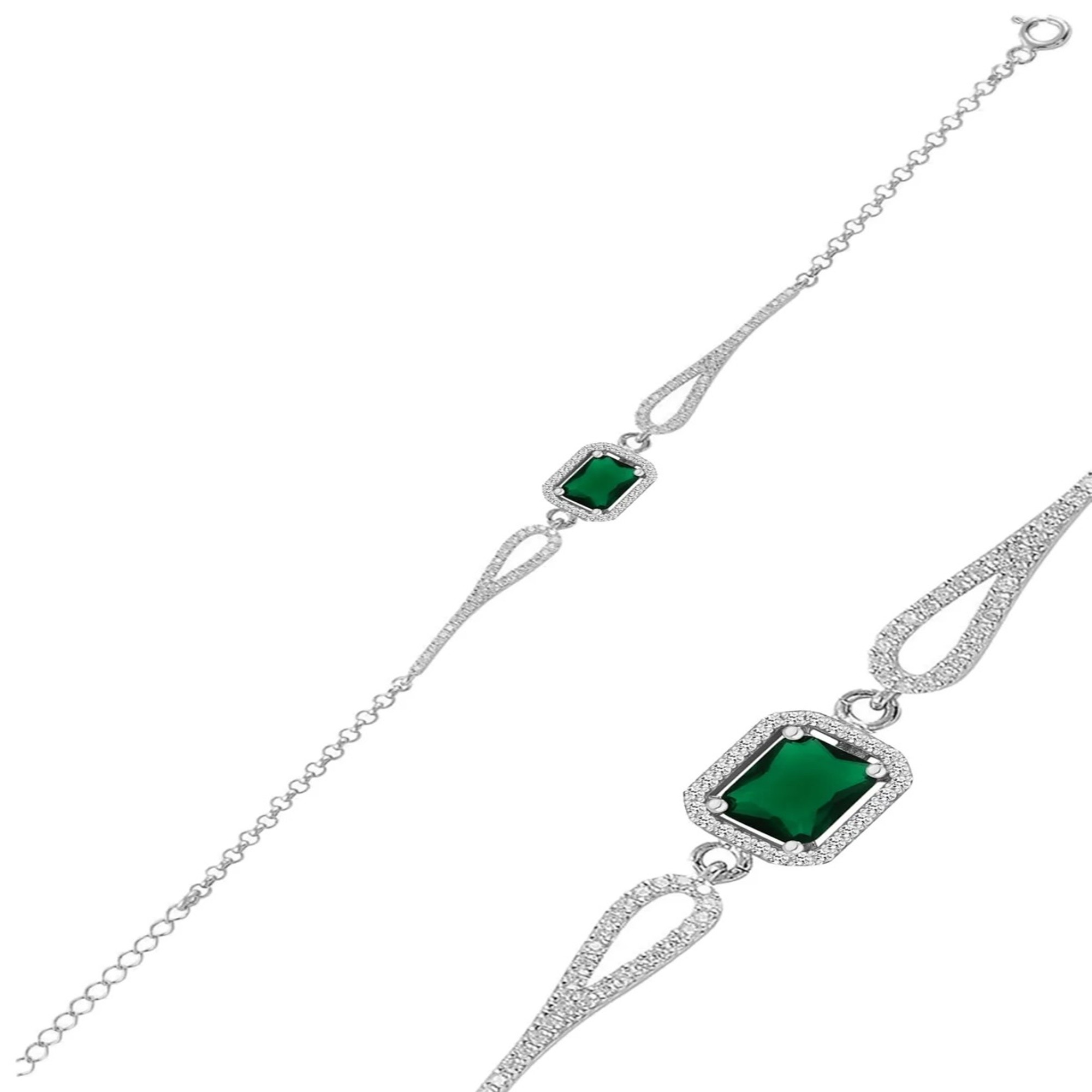 Women's Silver Bracelet With Green Zircon