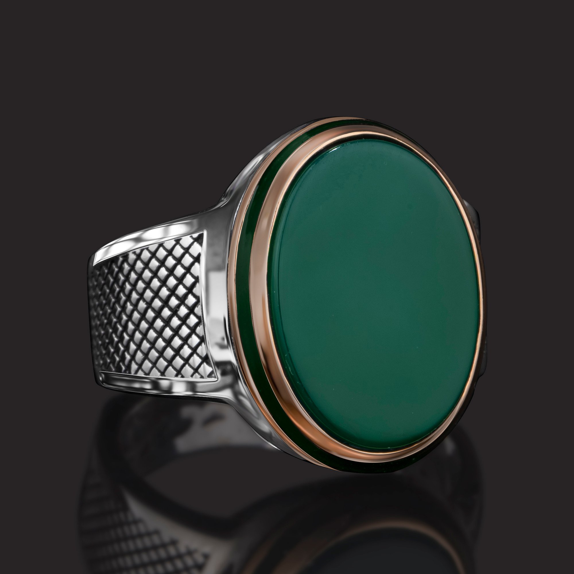 Sterling Silver Men's Ring with Green Agate Stone