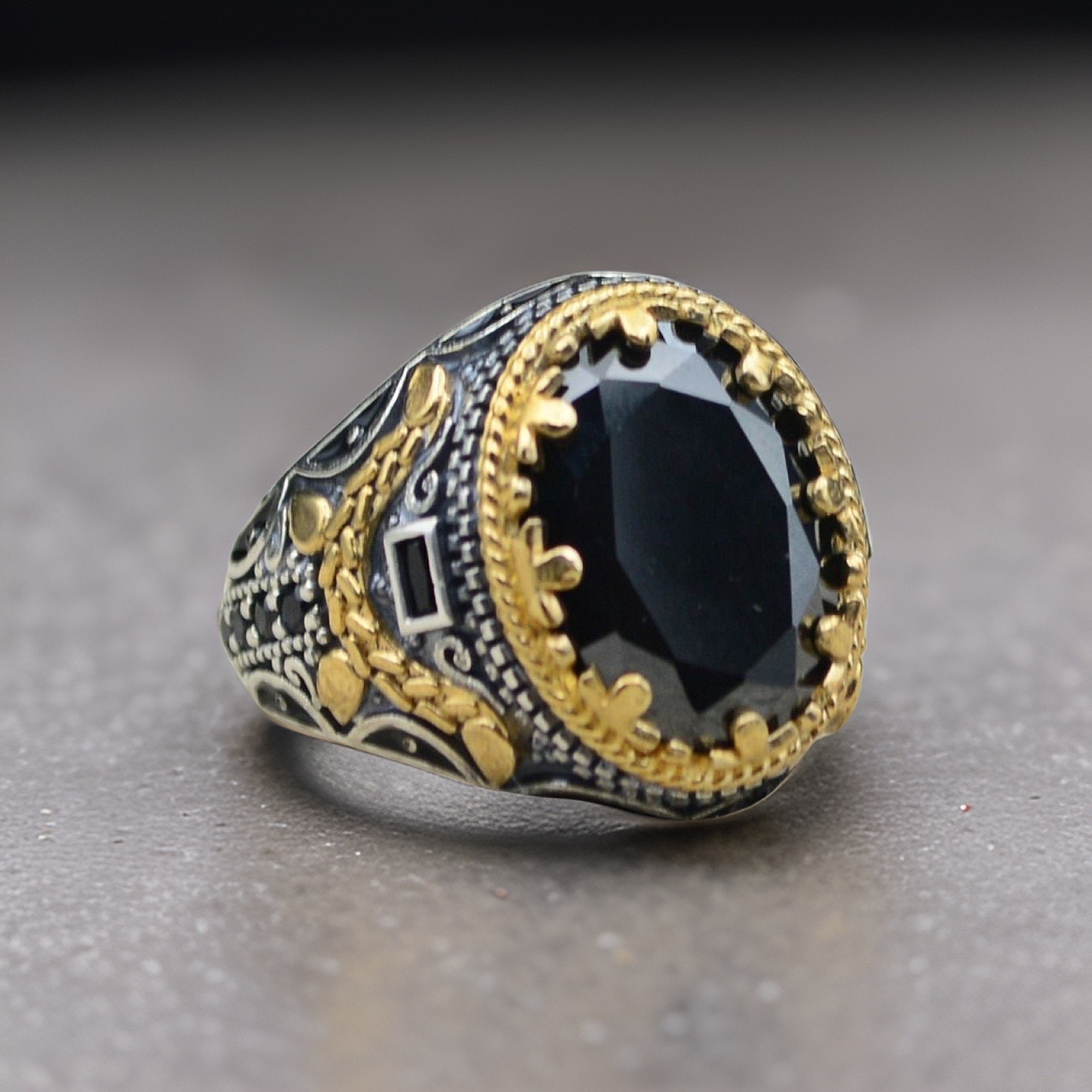 Ring for men sterling silver black onyx stone