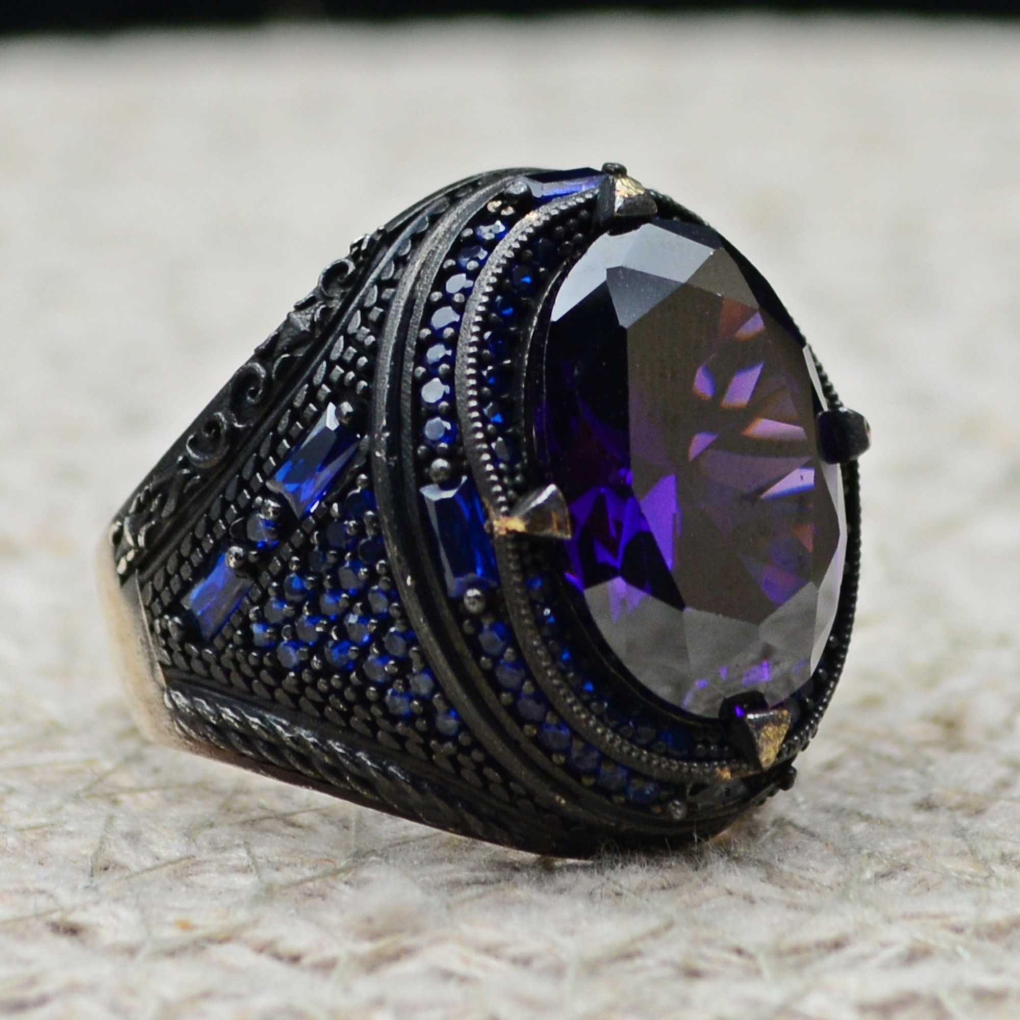 Sterling silver amethyst men ring