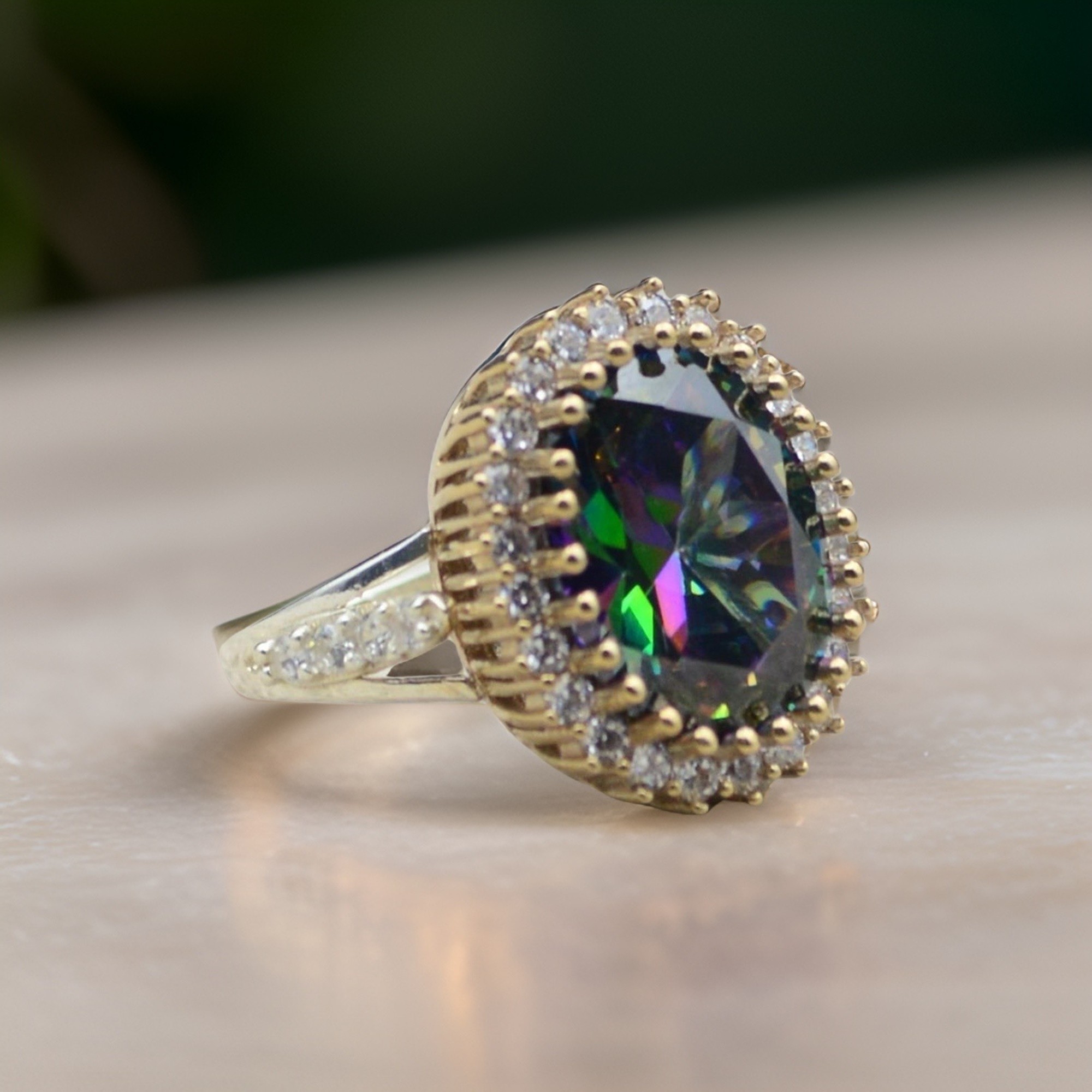 Mystic Topaz Stone Silver Women's Ring 