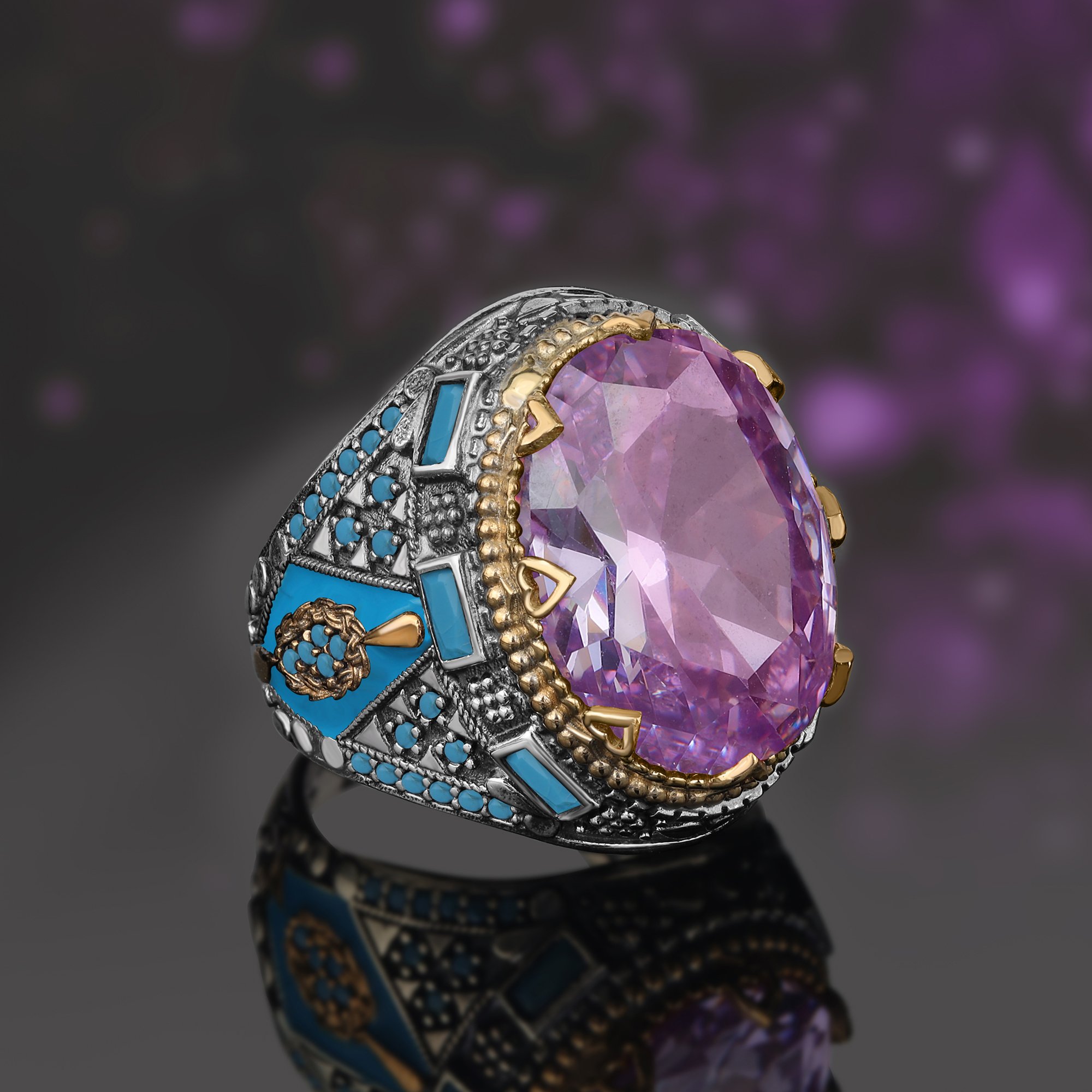 Amethyst Stone Silver Men's Ring