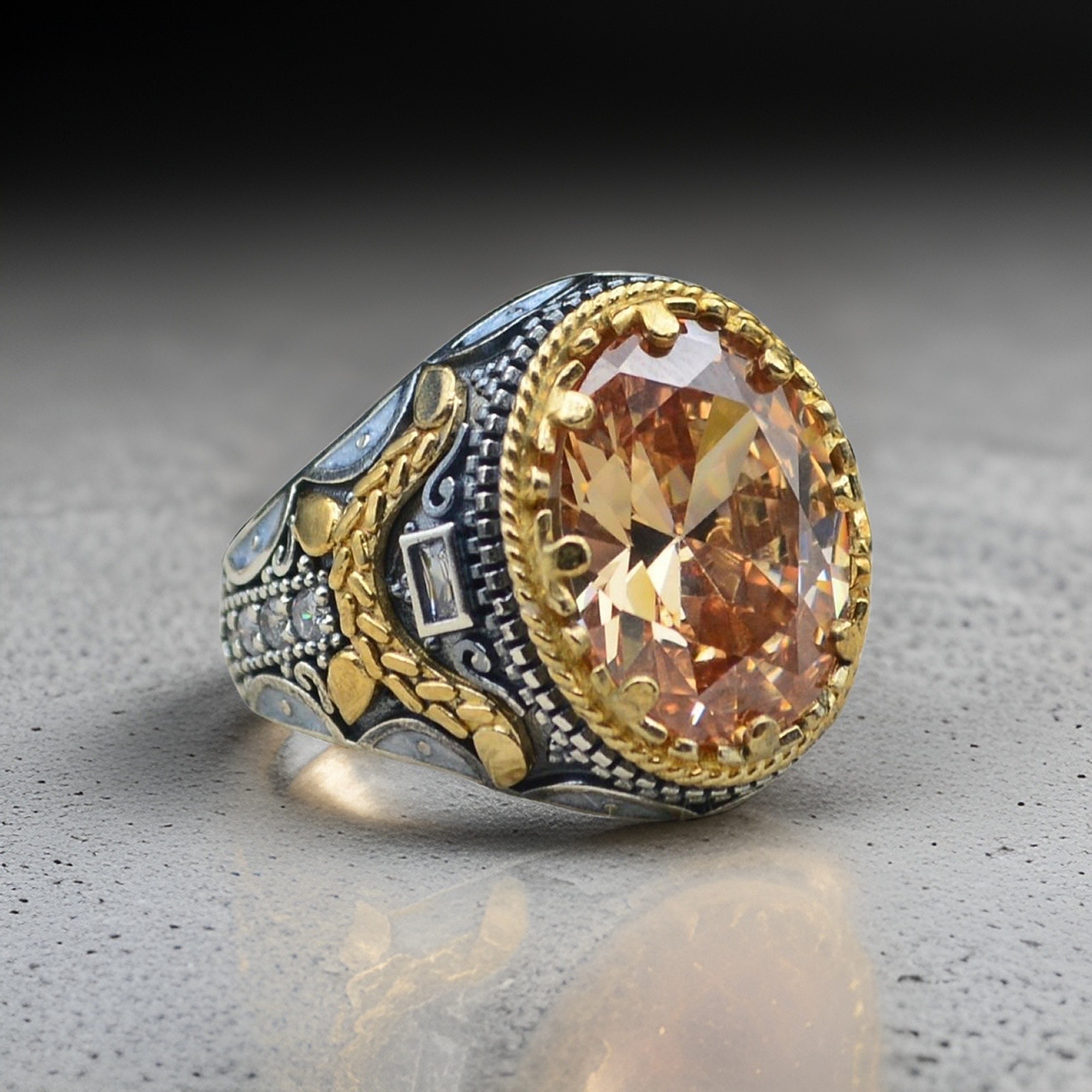 Citrine stone ring for men sterling silver