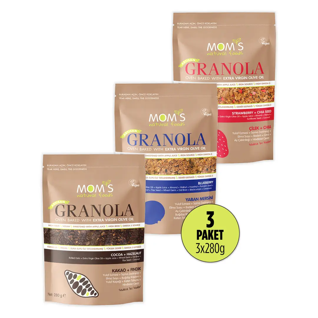 3'lü Granola Kakao Fındık - Çilek Chia - Yaban Mersinli 3x280g