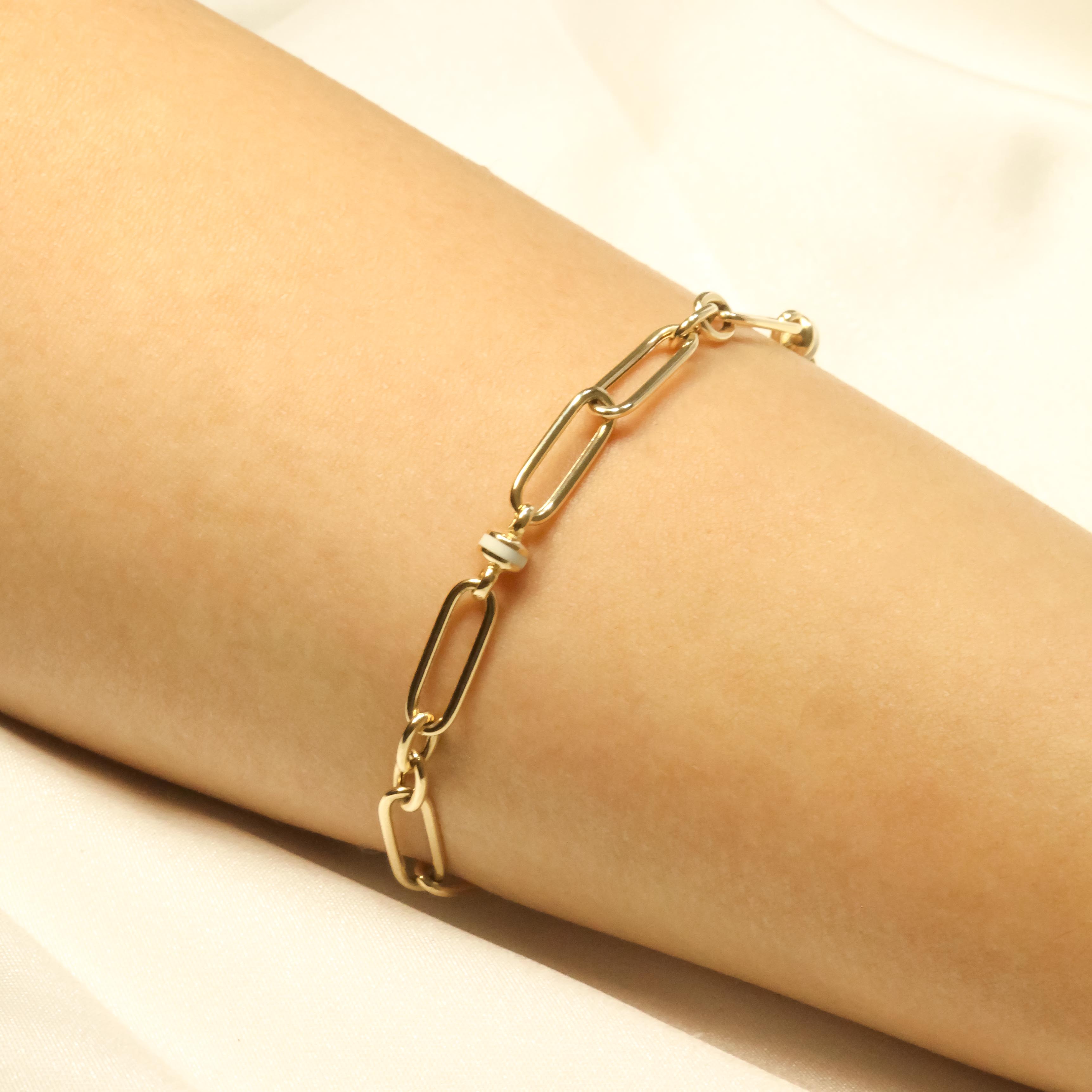 14 Ayar Cetaş Fortuna Koleksiyonu Beyaz Mineli Ataç Bileklik