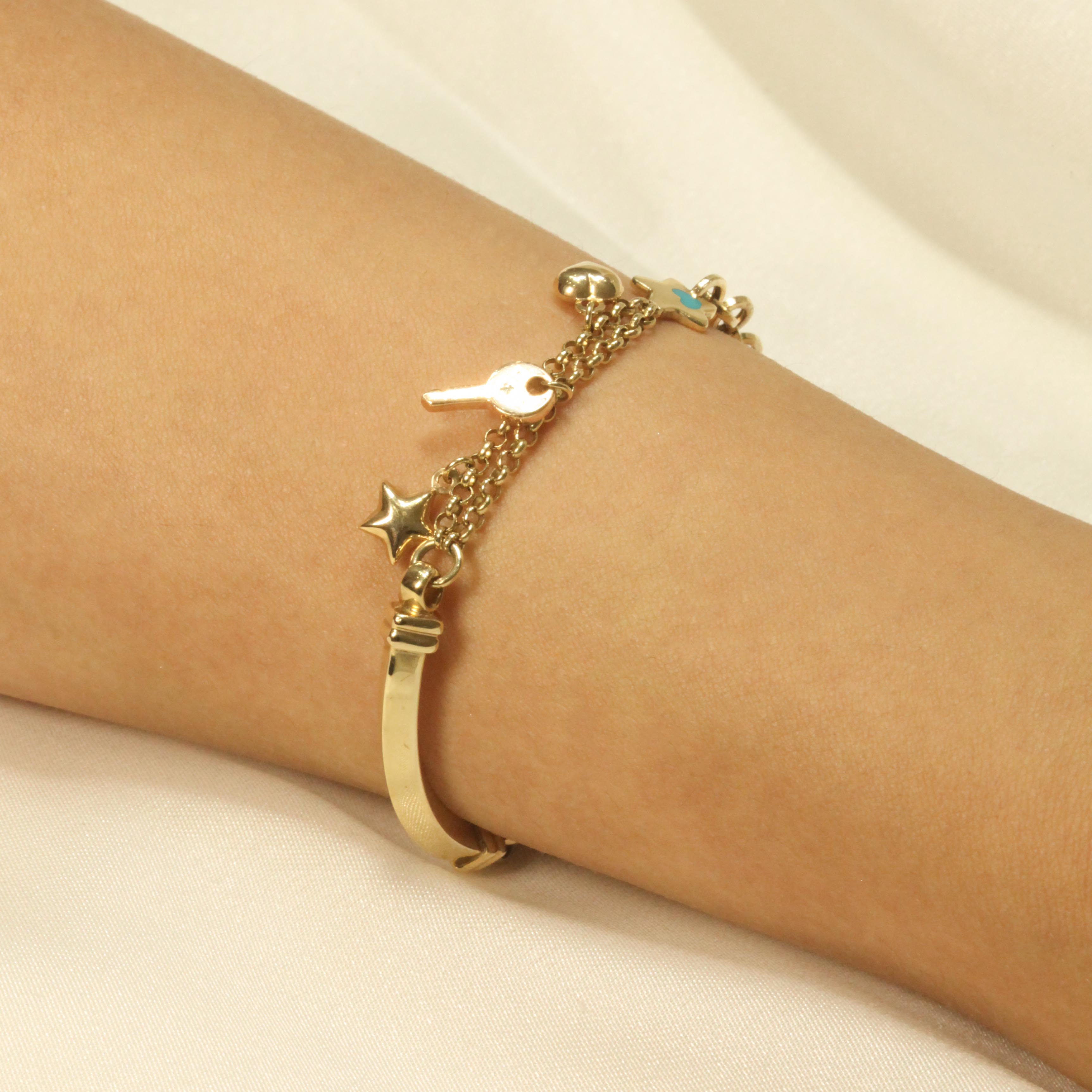 14 Ayar Cetaş Yıldız Kalp Anahtar Charmlı Bileklik