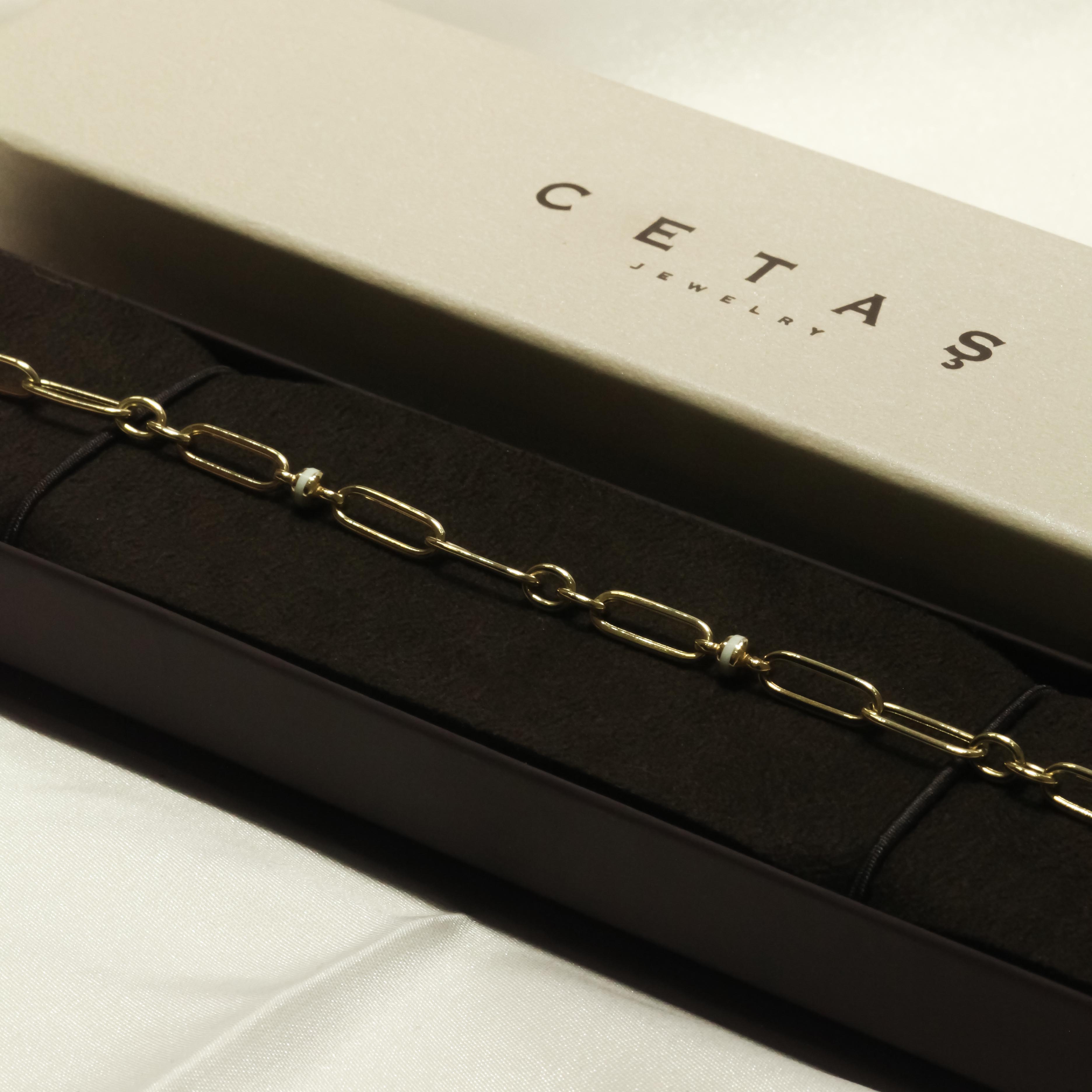 14 Ayar Cetaş Fortuna Koleksiyonu Beyaz Mineli Ataç Bileklik